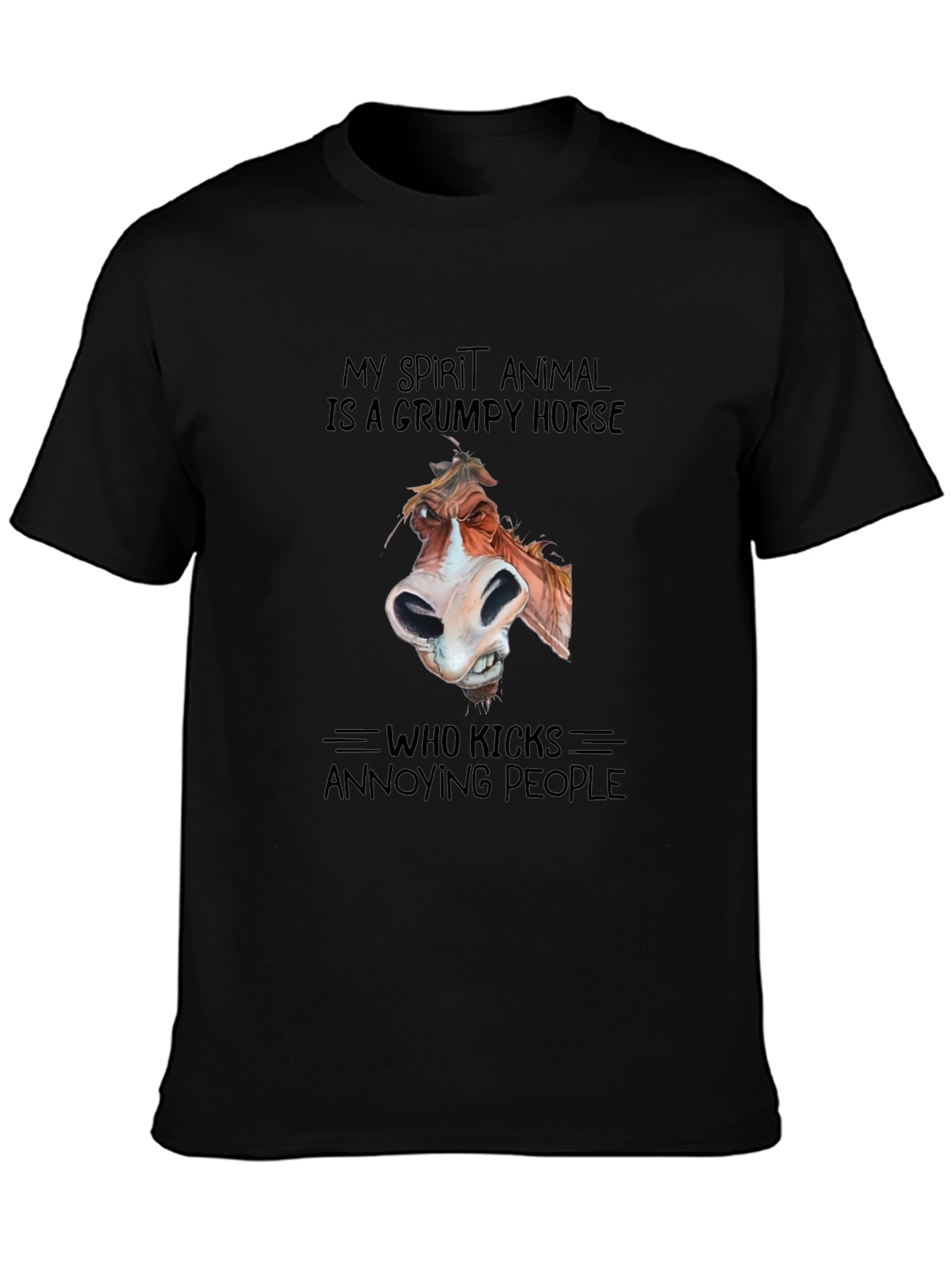 Black Grumpy Horse Graphic Tee - Funny Animal Lover Shirt view 3