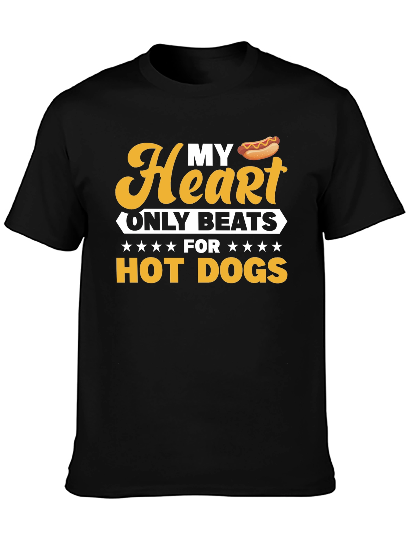Black Funny Hot Dog Lover T-Shirt - My Heart Beats For Hot Dogs view 3