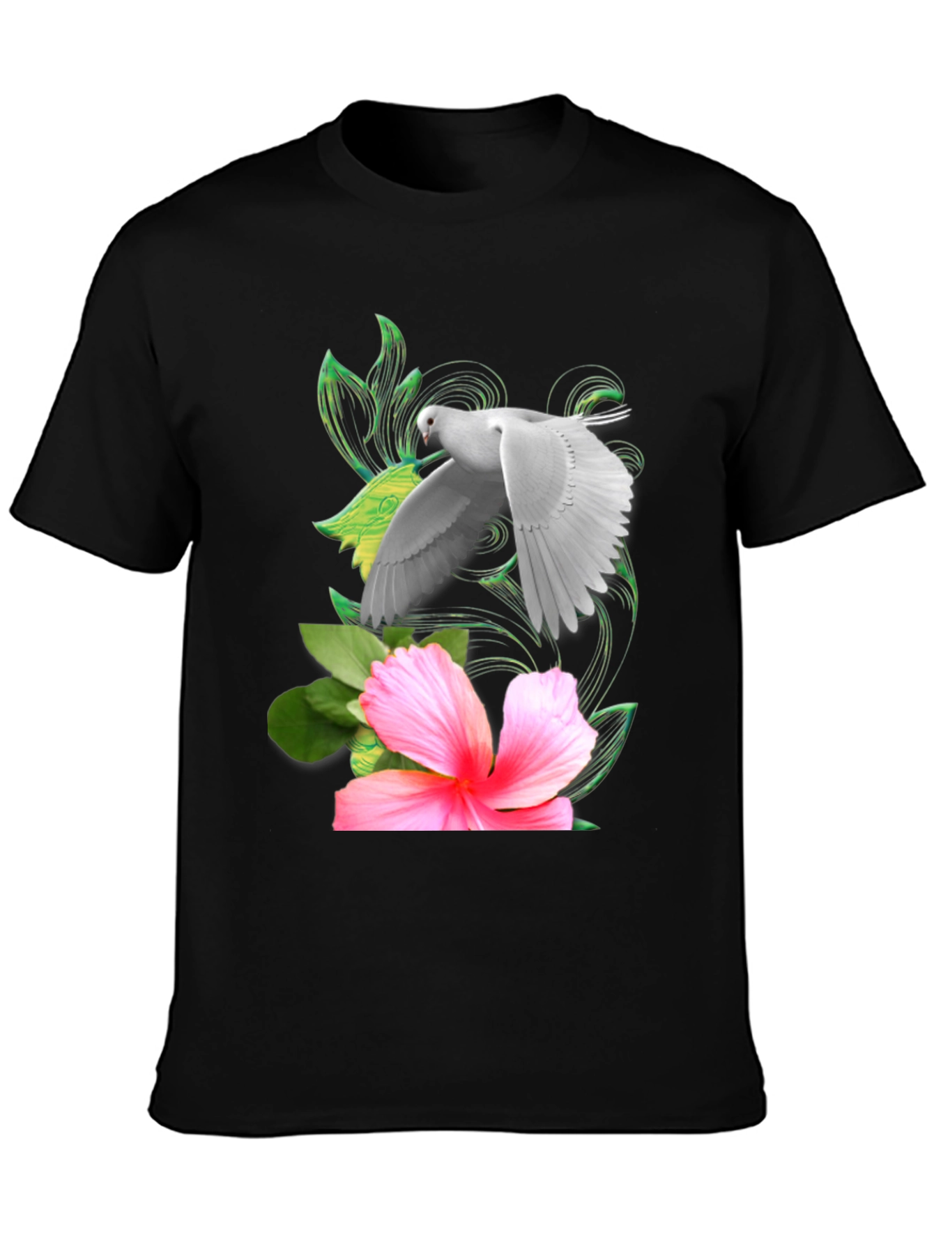 Black Dove & Hibiscus Graphic T-Shirt view 3