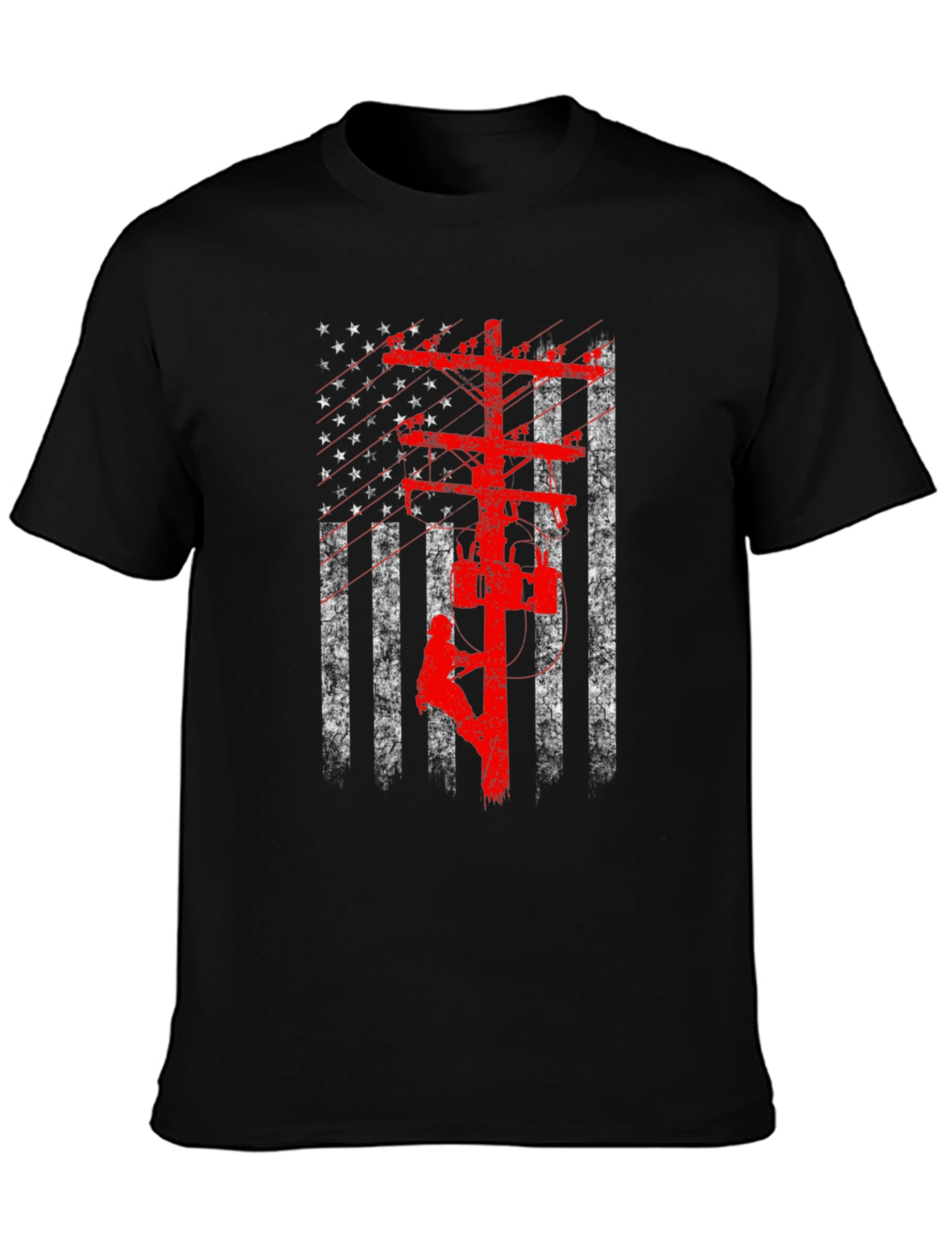 Black American Lineman Flag Graphic T-Shirt view 3