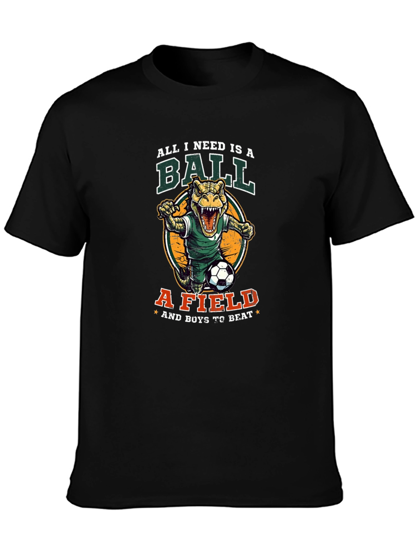 Black Dino Soccer T-Shirt - All I Need Is A Ball view 3