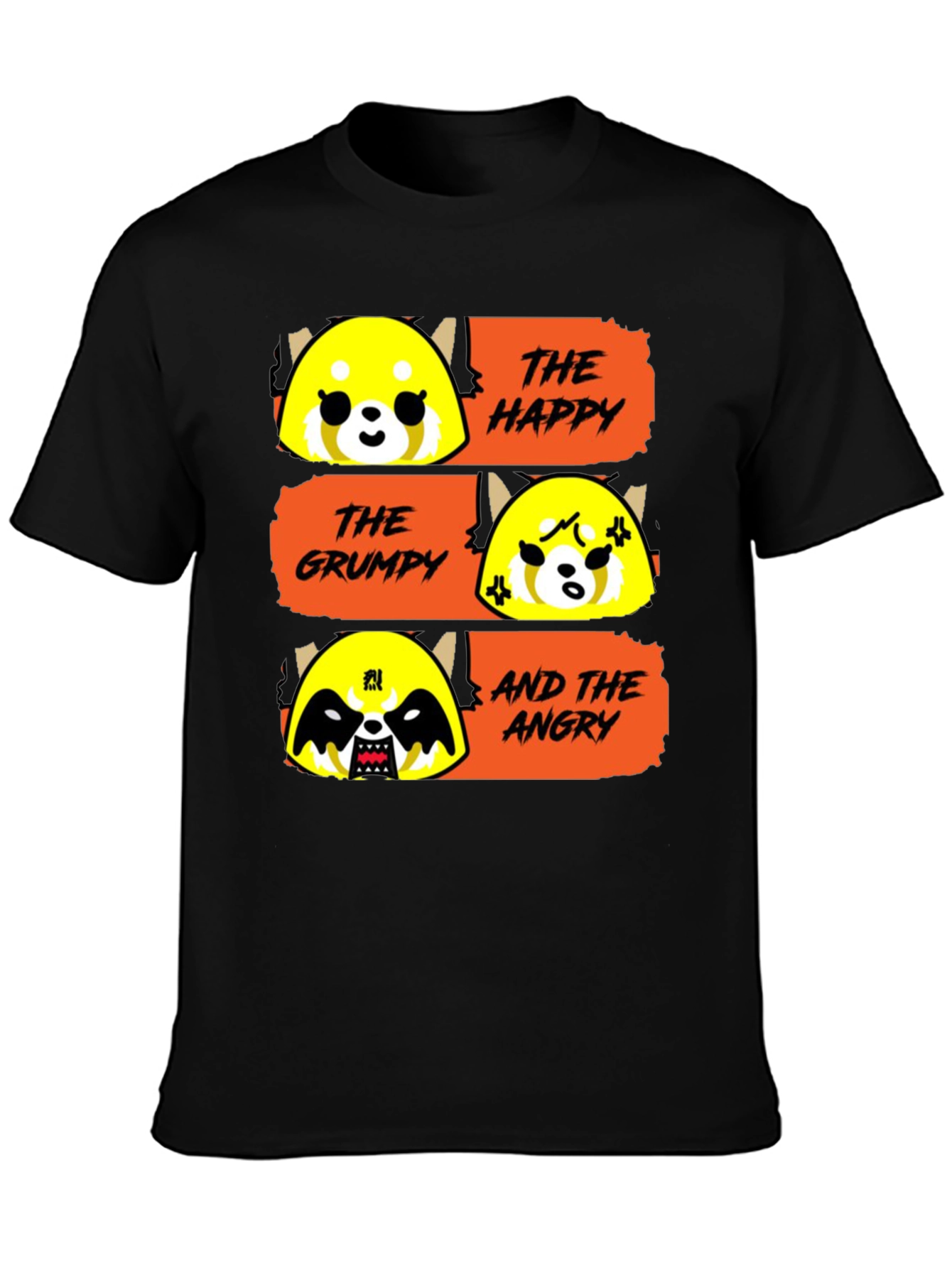 Black Aggretsuko Moods T-Shirt - Happy, Grumpy, Angry Red Panda view 3