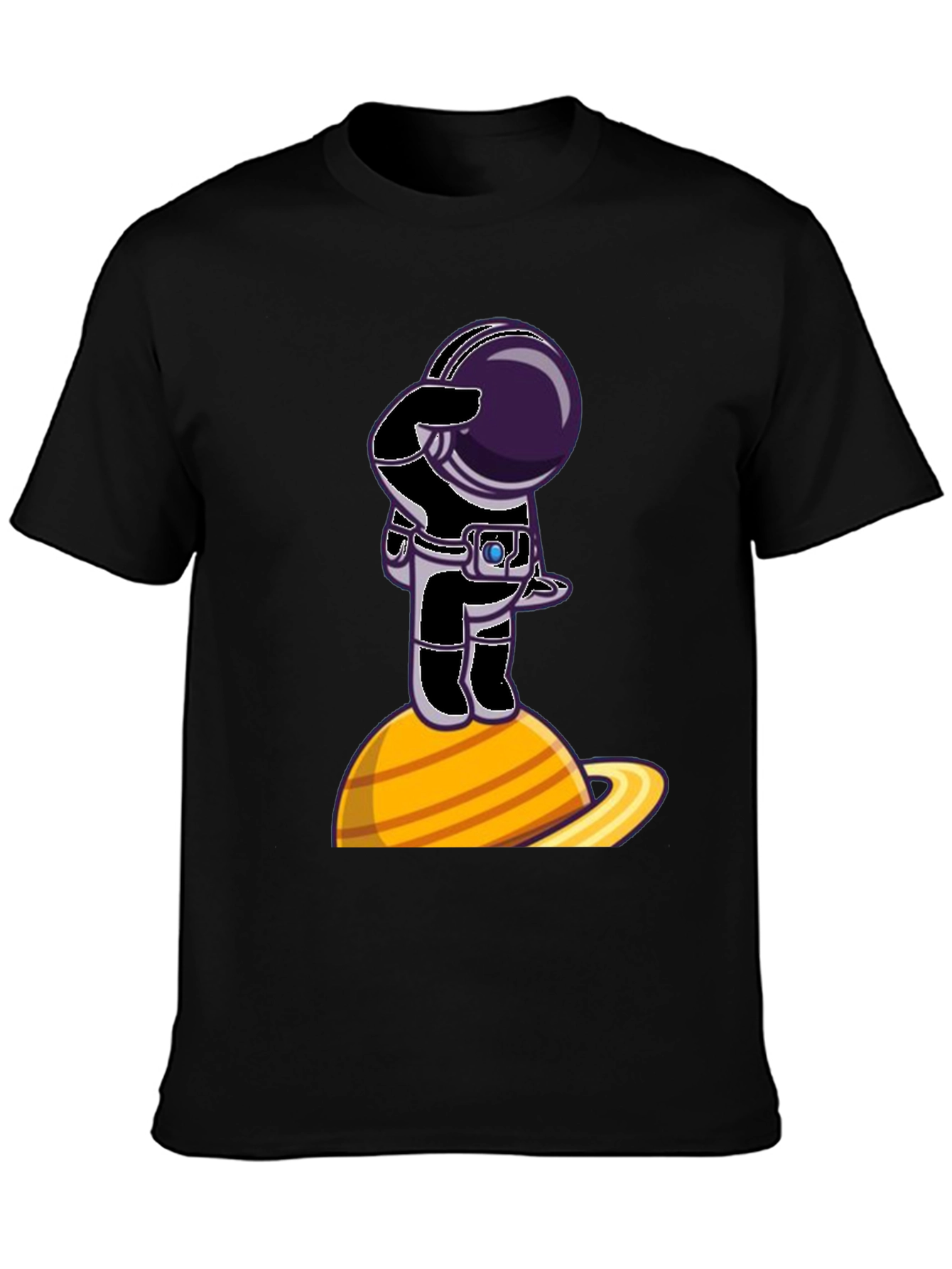 Black Astronaut on Saturn Graphic T-Shirt - Space Explorer view 3