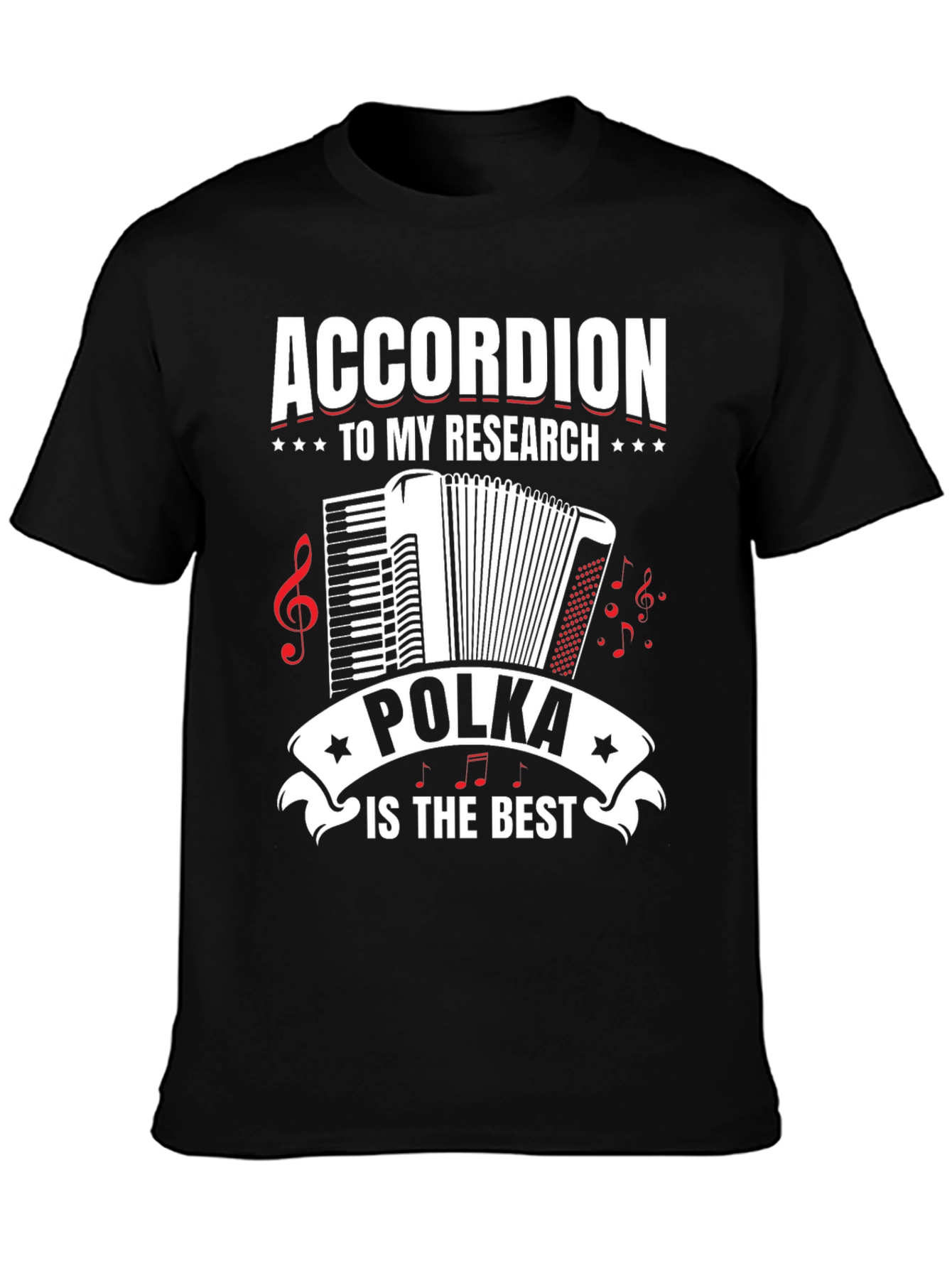Black Accordion Polka Music T-Shirt - Research is the Best view 3