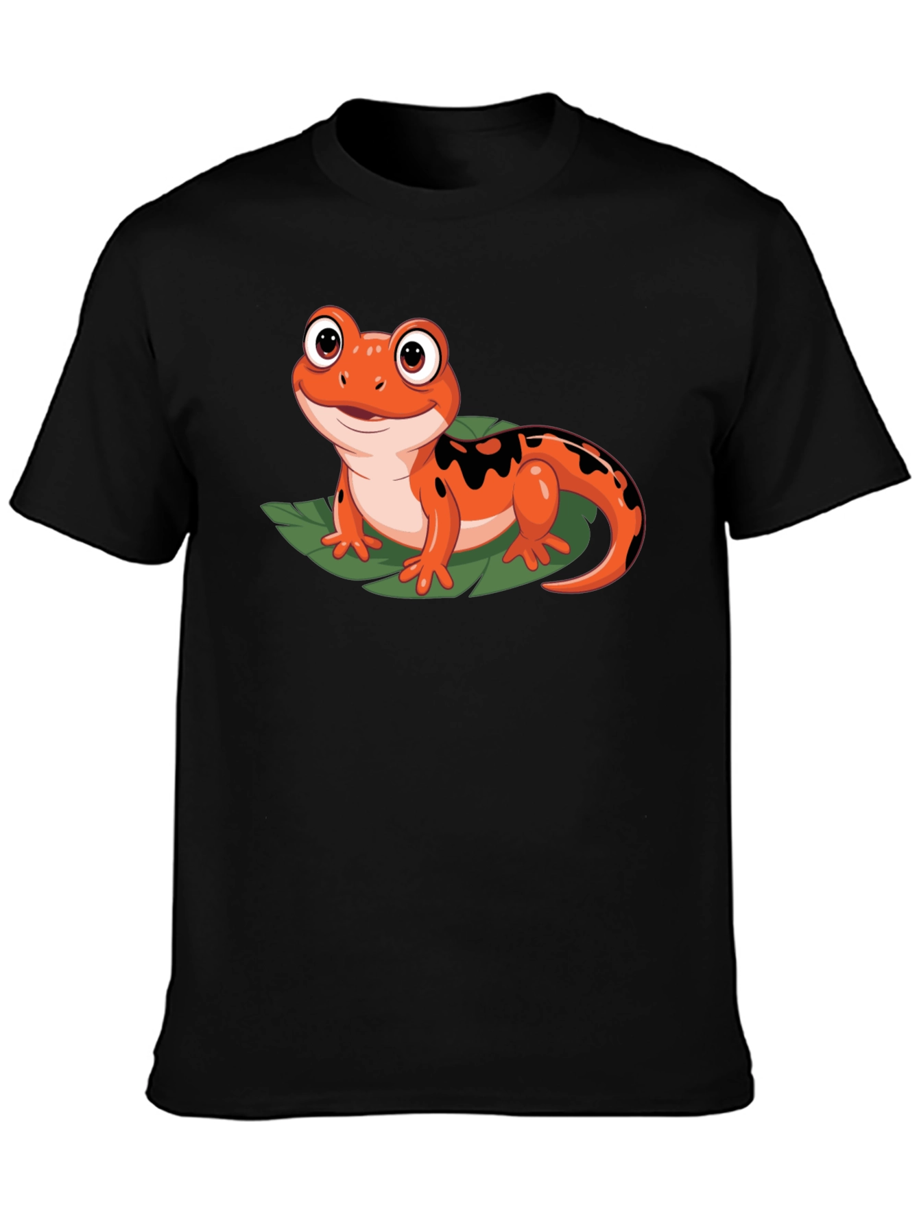Black Cute Cartoon Salamander Graphic Black T-Shirt view 3