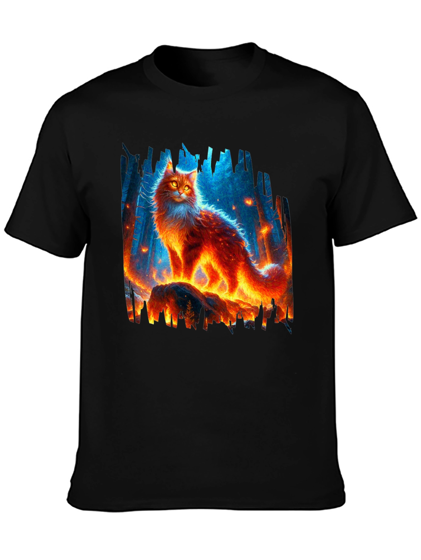 Black Fiery Cat Graphic Tee - Unique Design view 3