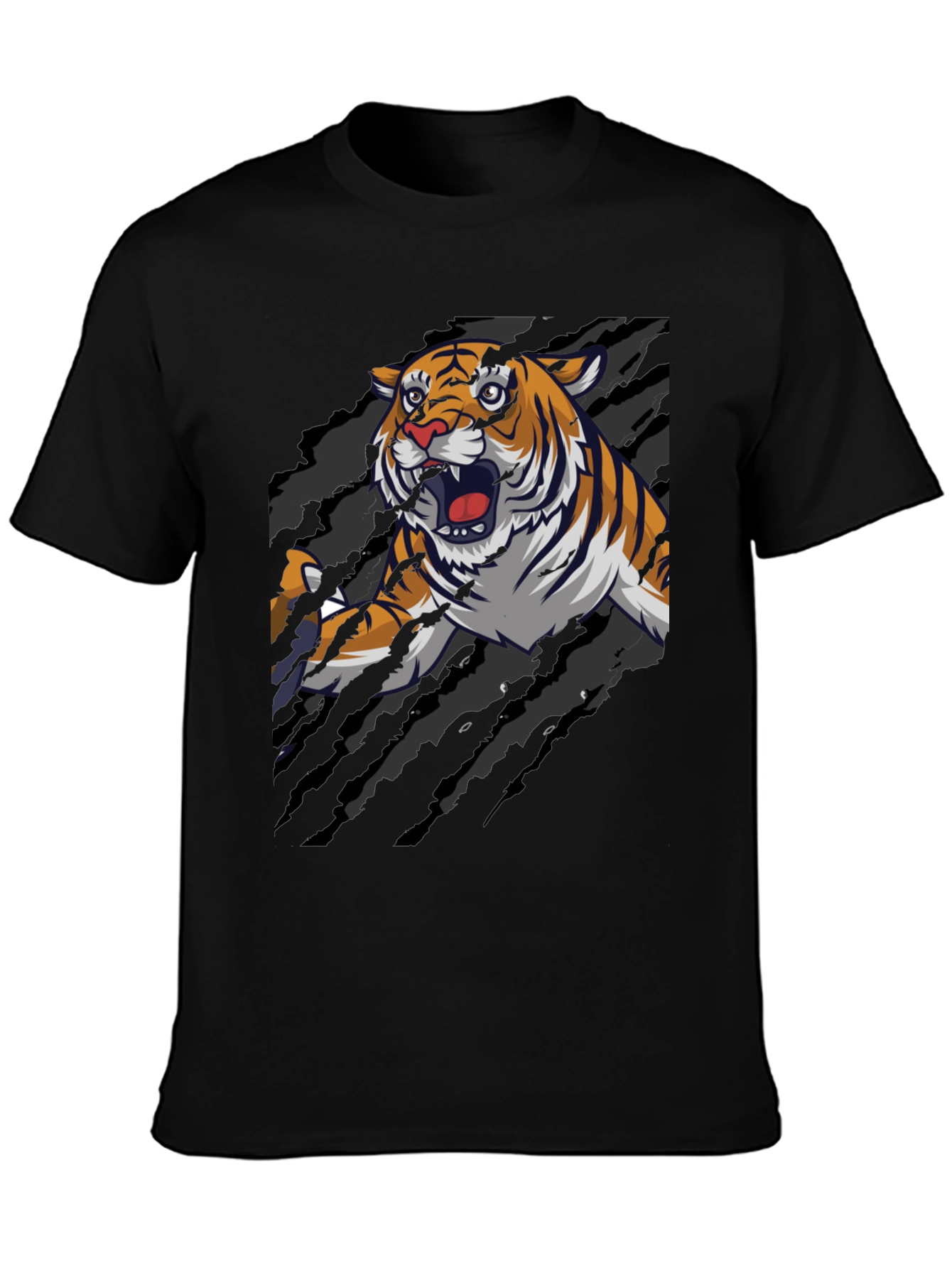 Black Roaring Tiger Graphic Print T-Shirt view 3