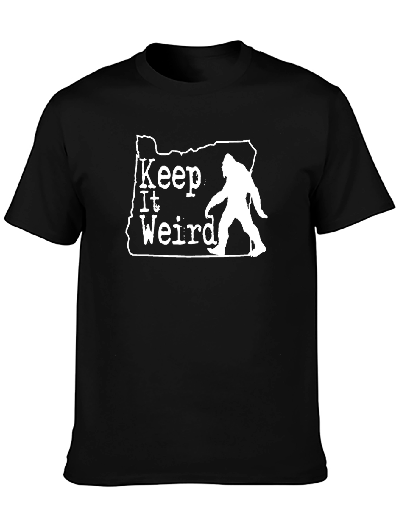 Black Keep It Weird Oregon Bigfoot T-Shirt view 3