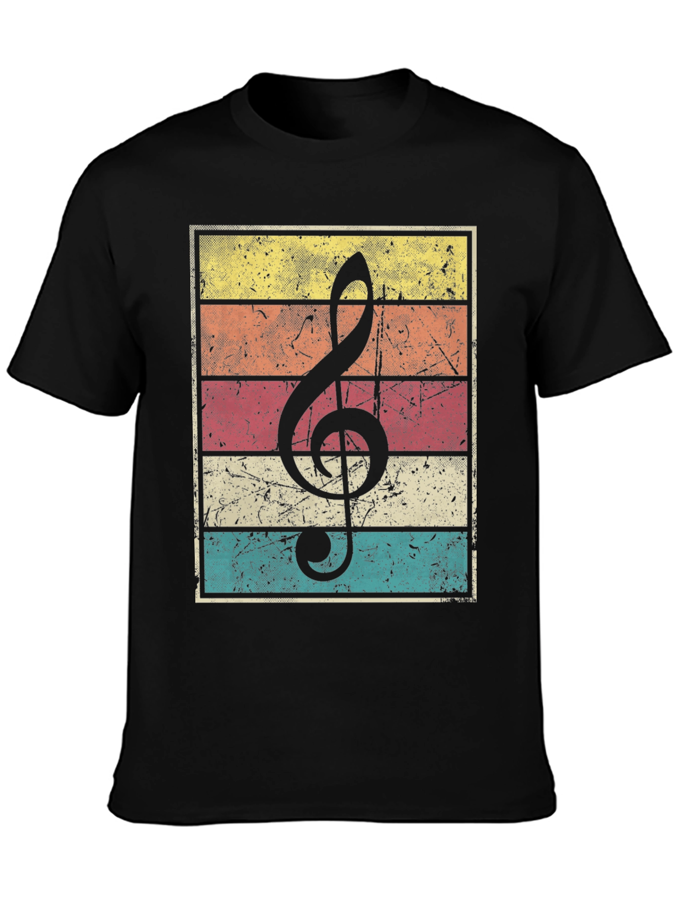 Black Retro Music Treble Clef Graphic T-Shirt view 3