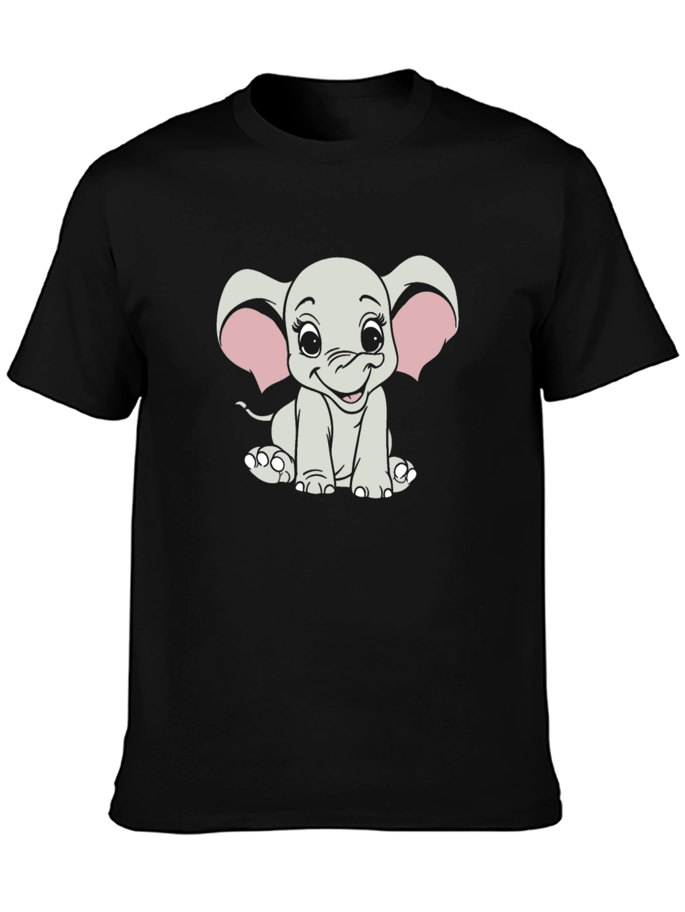 Black Cute Cartoon Elephant Graphic Tee - Unisex Black T-Shirt view 3