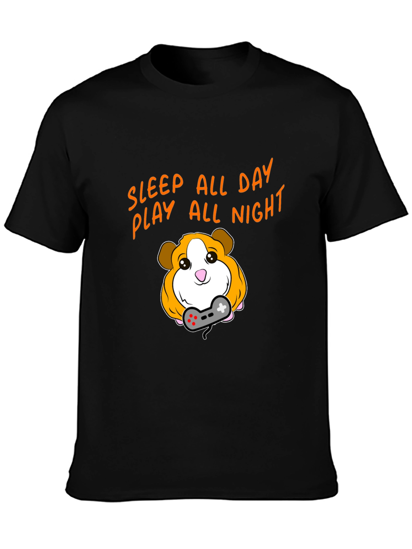 Black Sleep All Day Play All Night Gaming Guinea Pig T-Shirt view 3