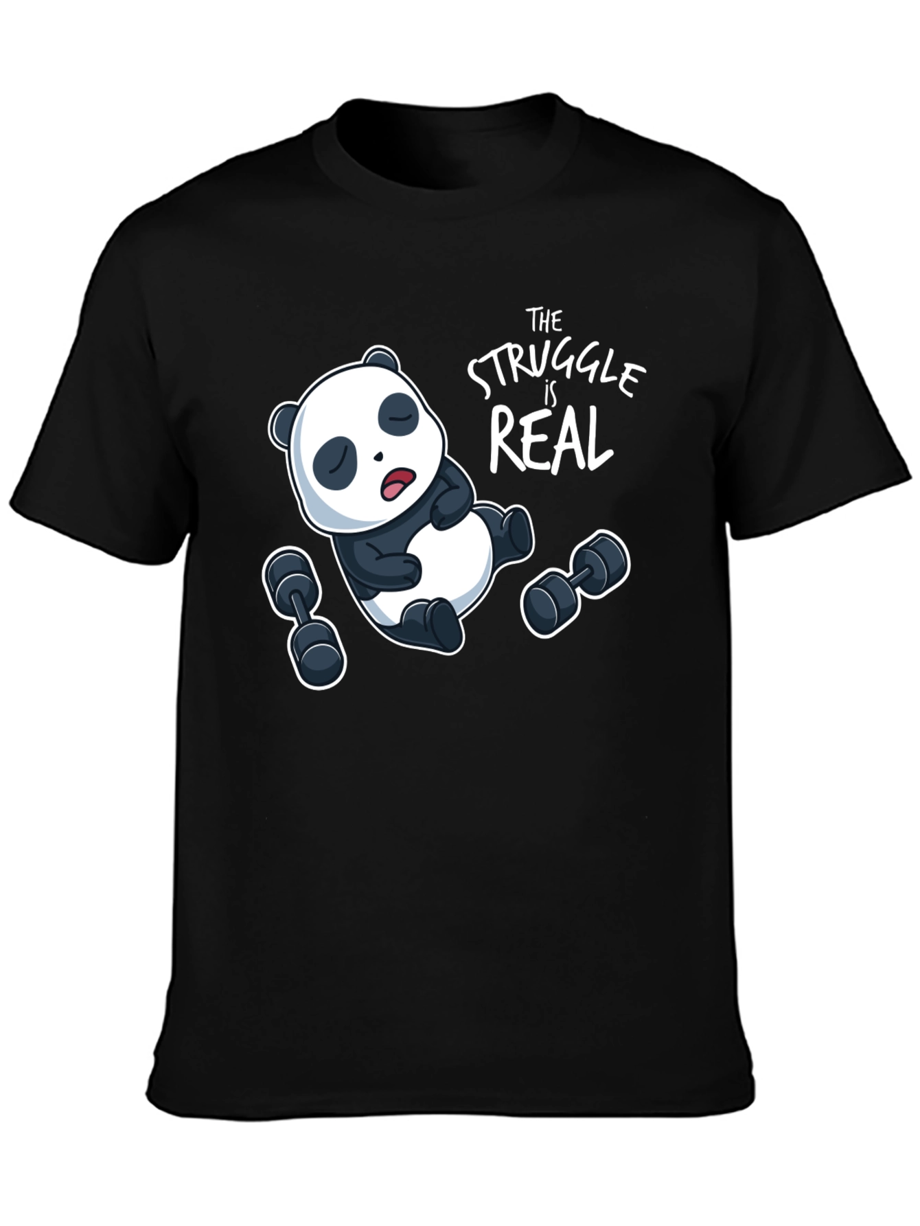 Black Funny Panda Workout T-Shirt view 3