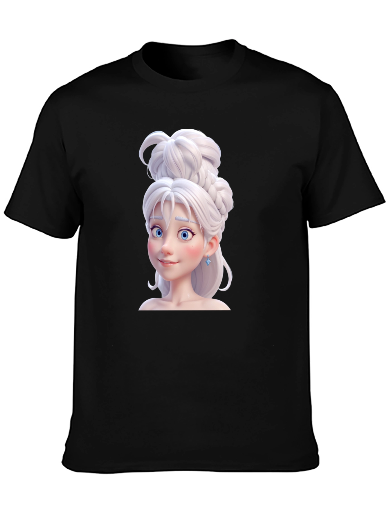 Black Cartoon Princess Graphic Tee - Black Cotton T-Shirt view 3
