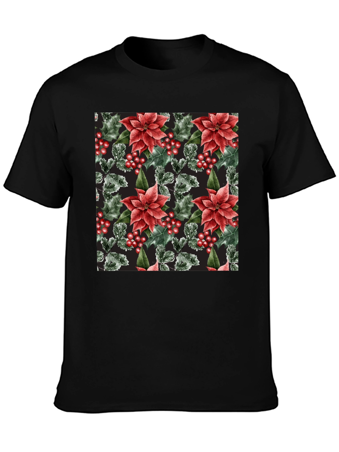 Black Festive Floral Holiday T-Shirt view 3