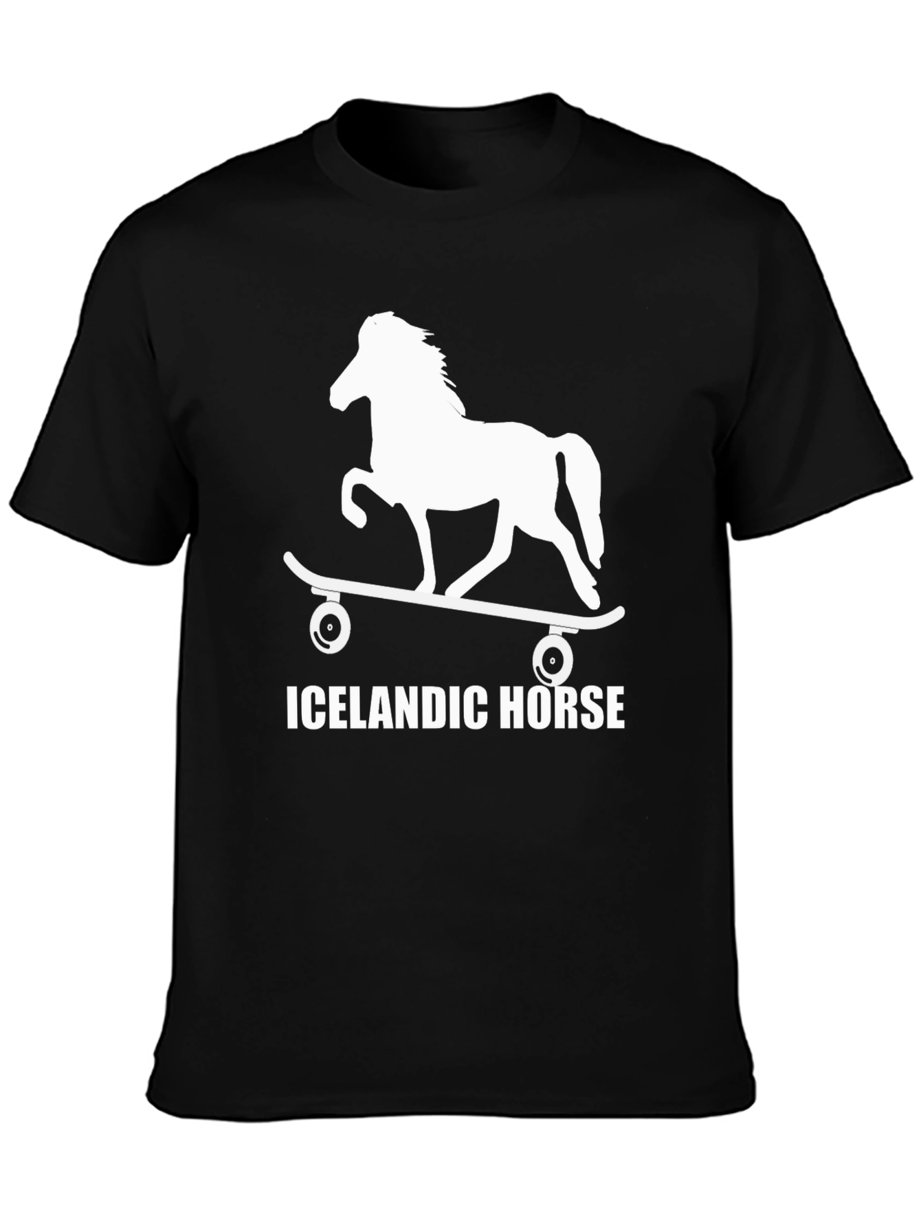 Black Icelandic Horse Skateboard T-Shirt - Unique Design view 3