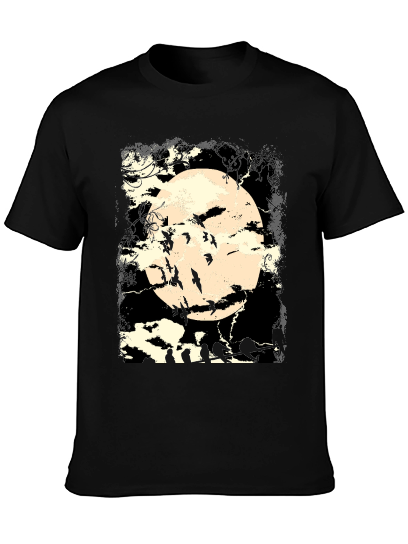 Black Spooky Moon Bats Graphic T-Shirt view 3