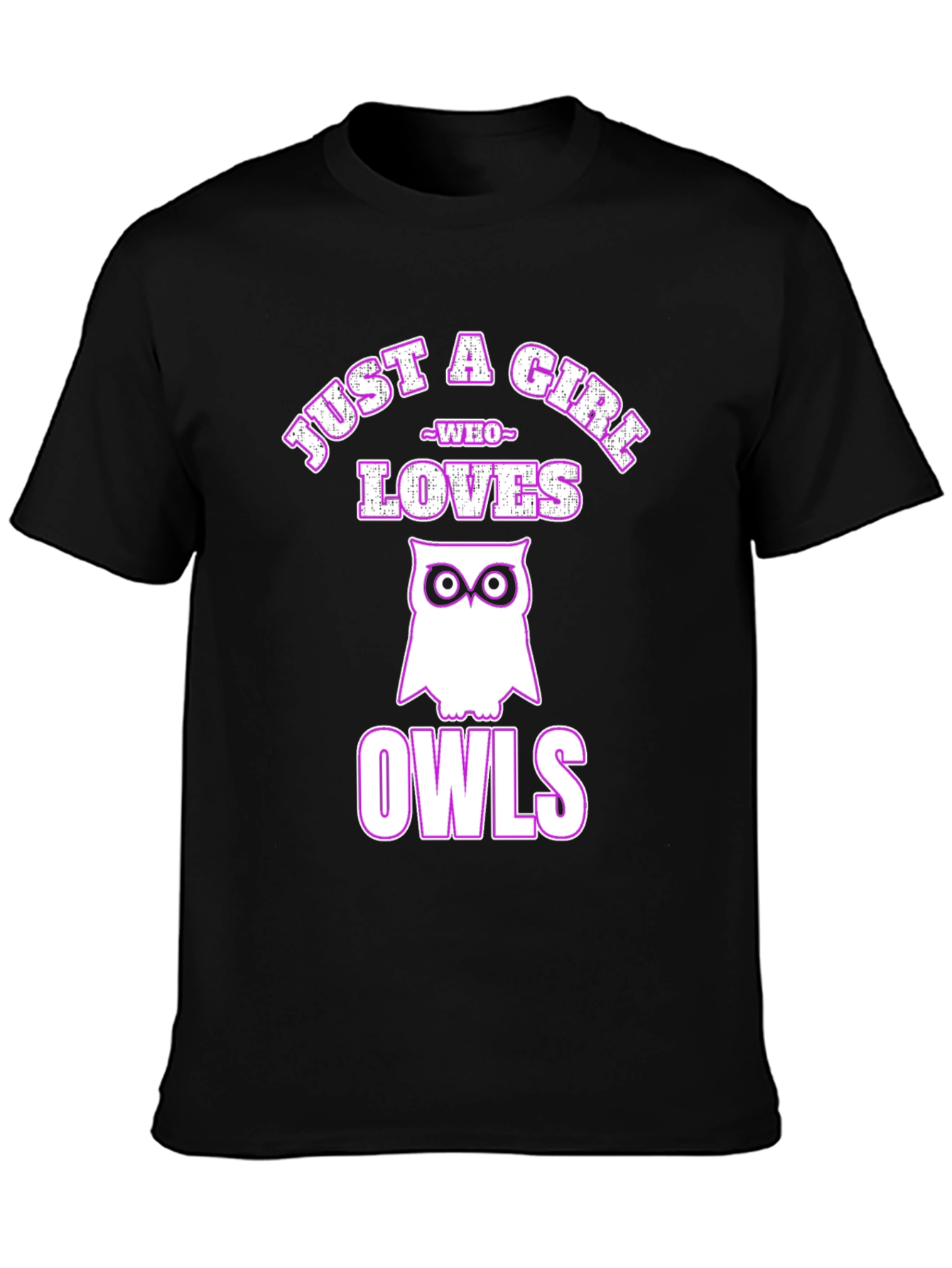 Black Just a Girl Who Loves Owls T-Shirt view 3