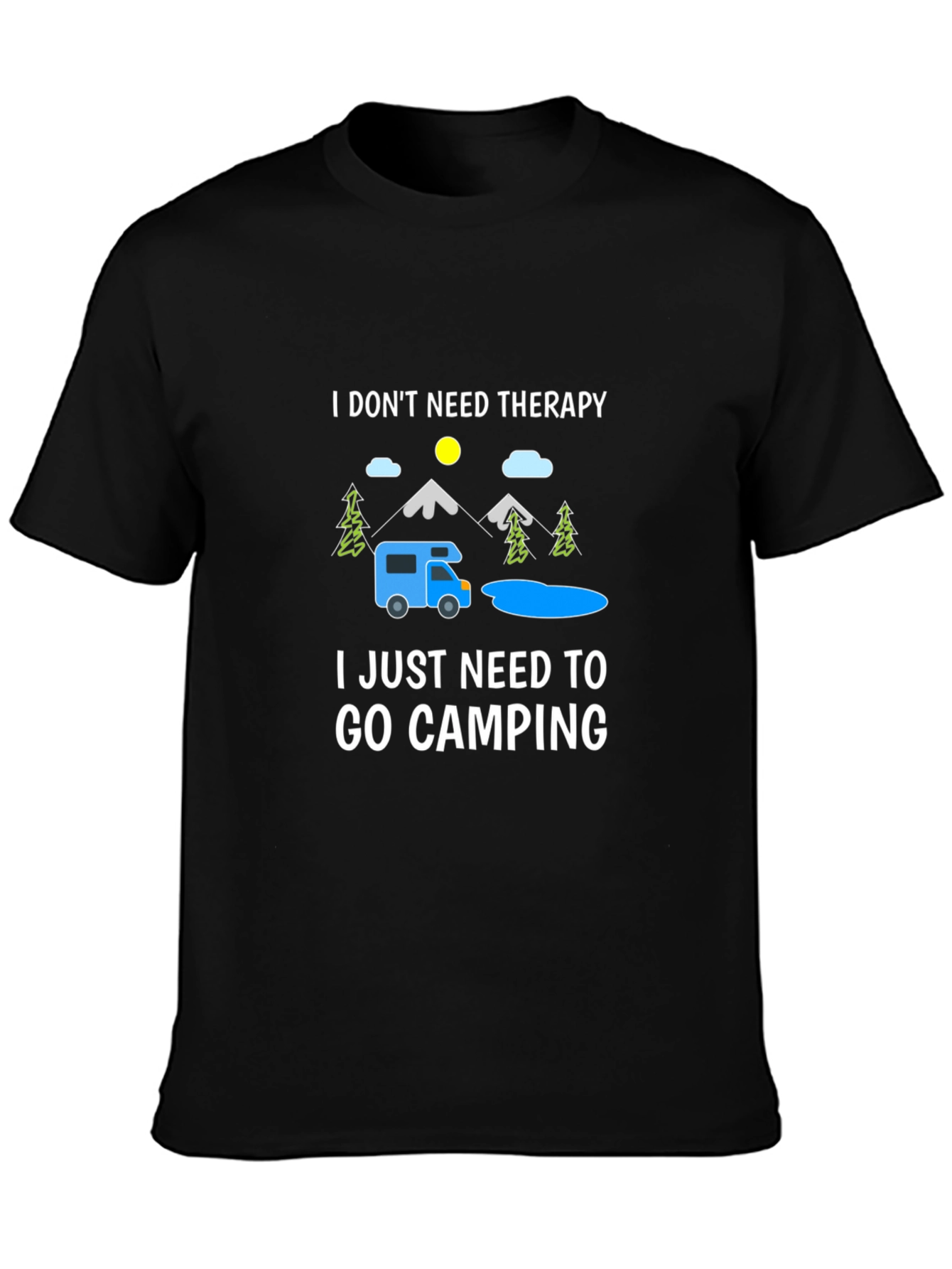 Black Camping Therapy T-Shirt: Outdoor Adventure Tee view 3