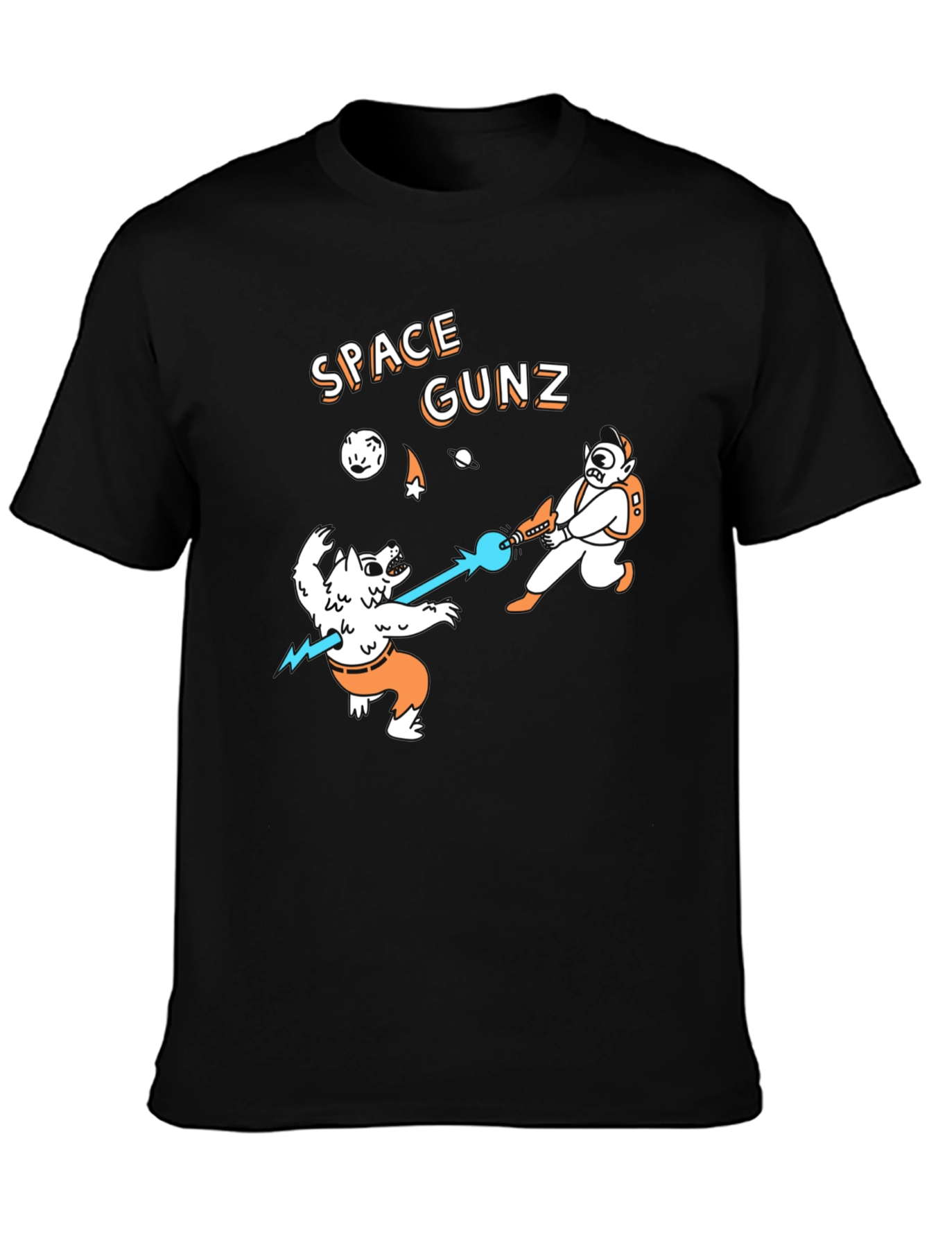 Black Space Gunz Graphic Tee - Unique Design Black T-Shirt view 3