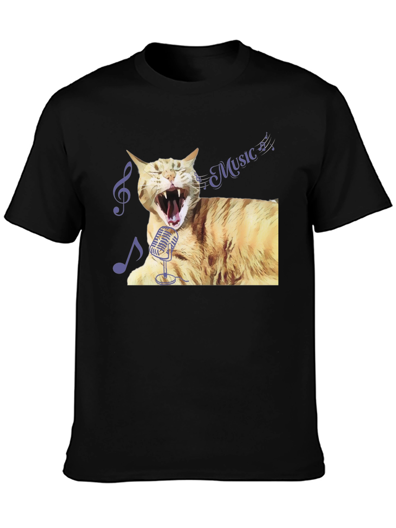 Black Singing Cat T-Shirt - Music Lover Tee view 3
