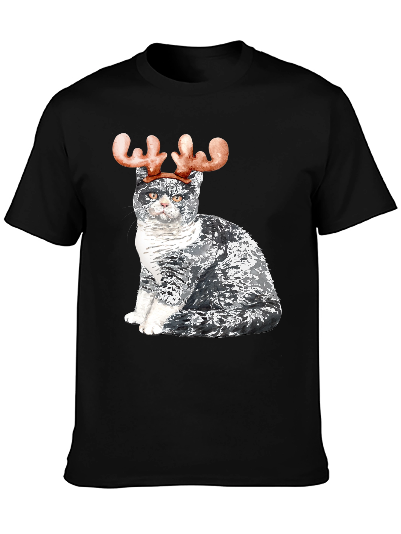 Black Cat with Reindeer Antlers T-Shirt view 3