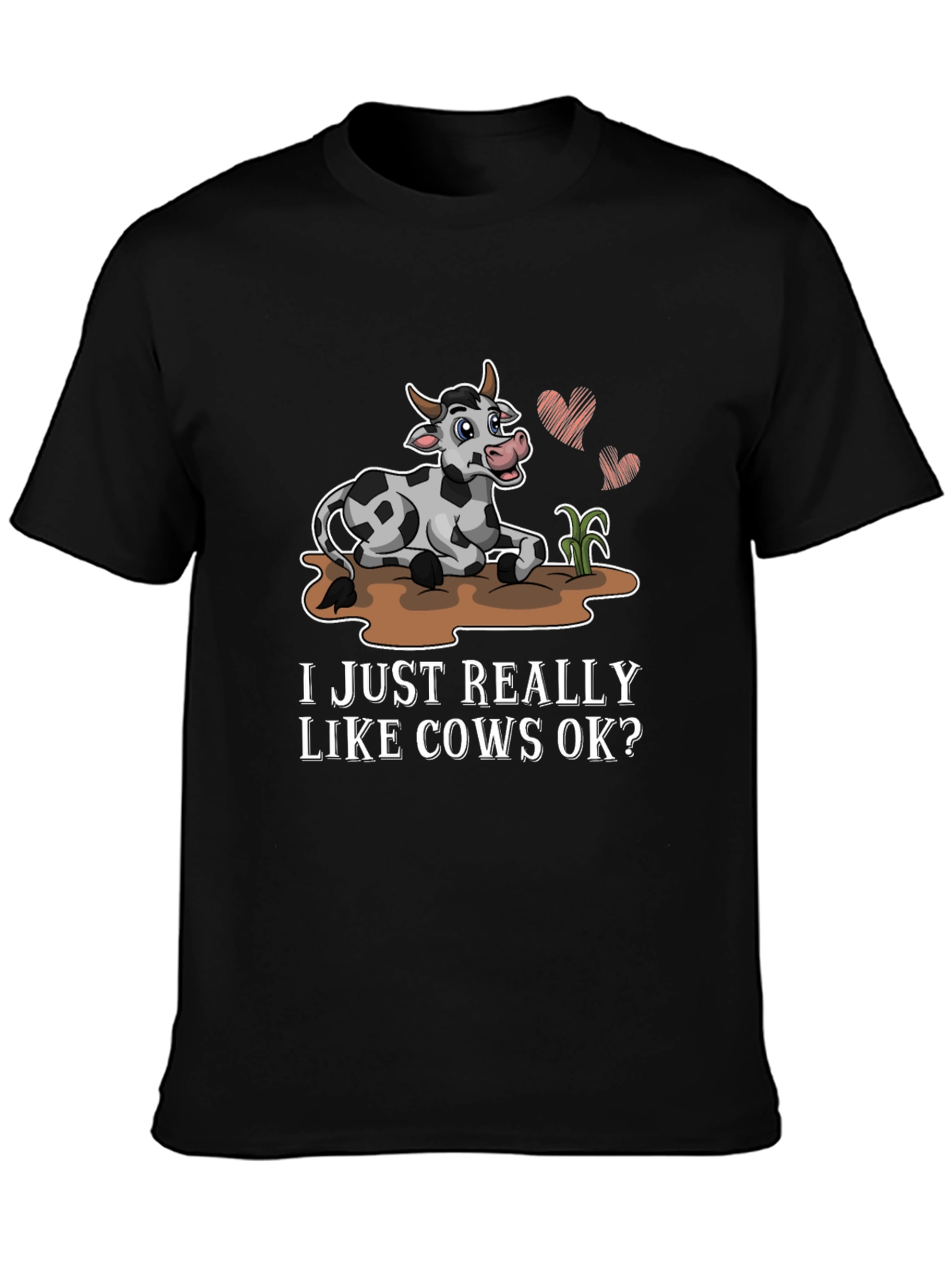 Black I Just Really Like Cows OK? T-Shirt view 3