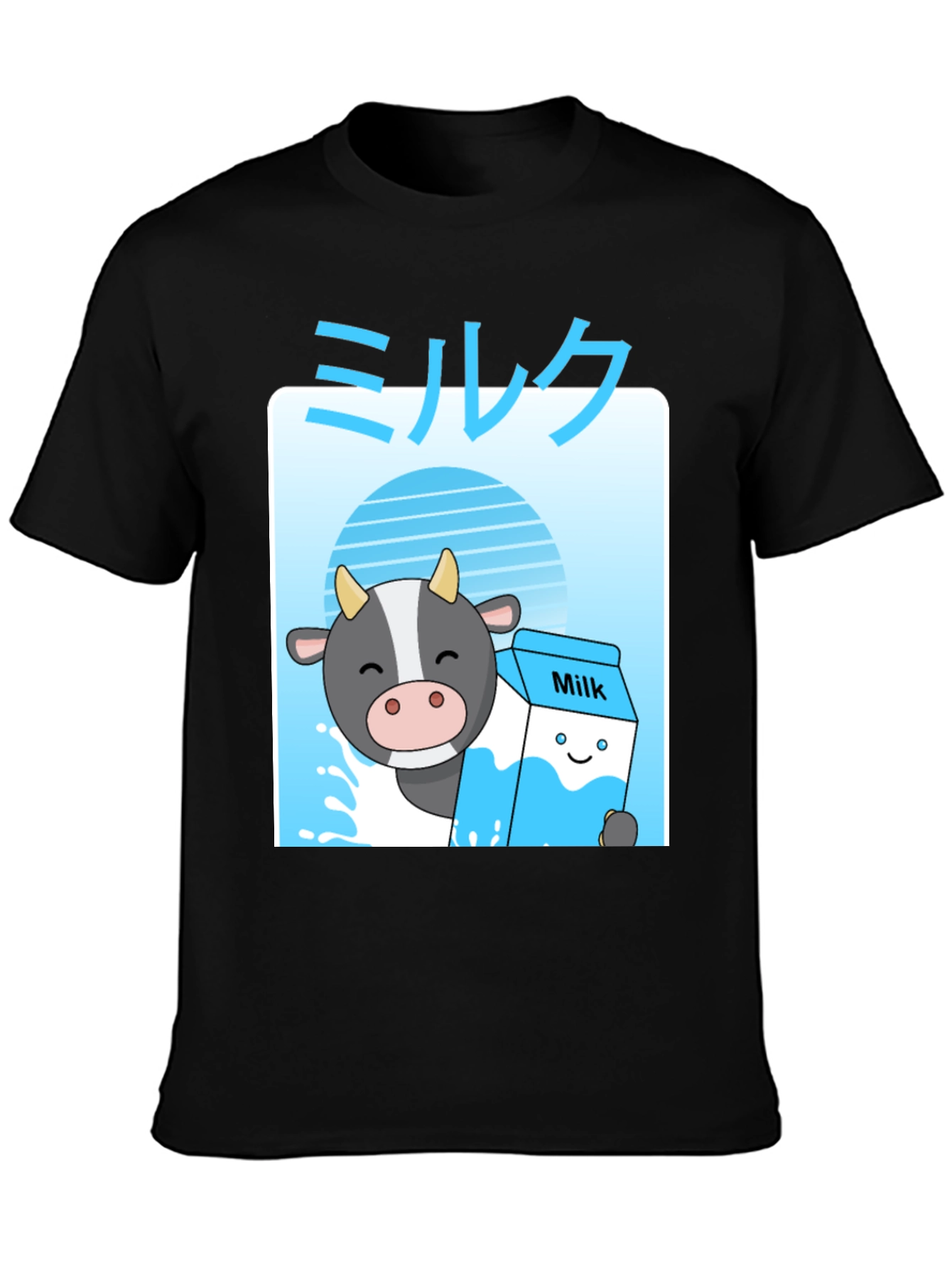 Black Kawaii Milk T-Shirt - Anime Cow Cute Graphic Tee view 3