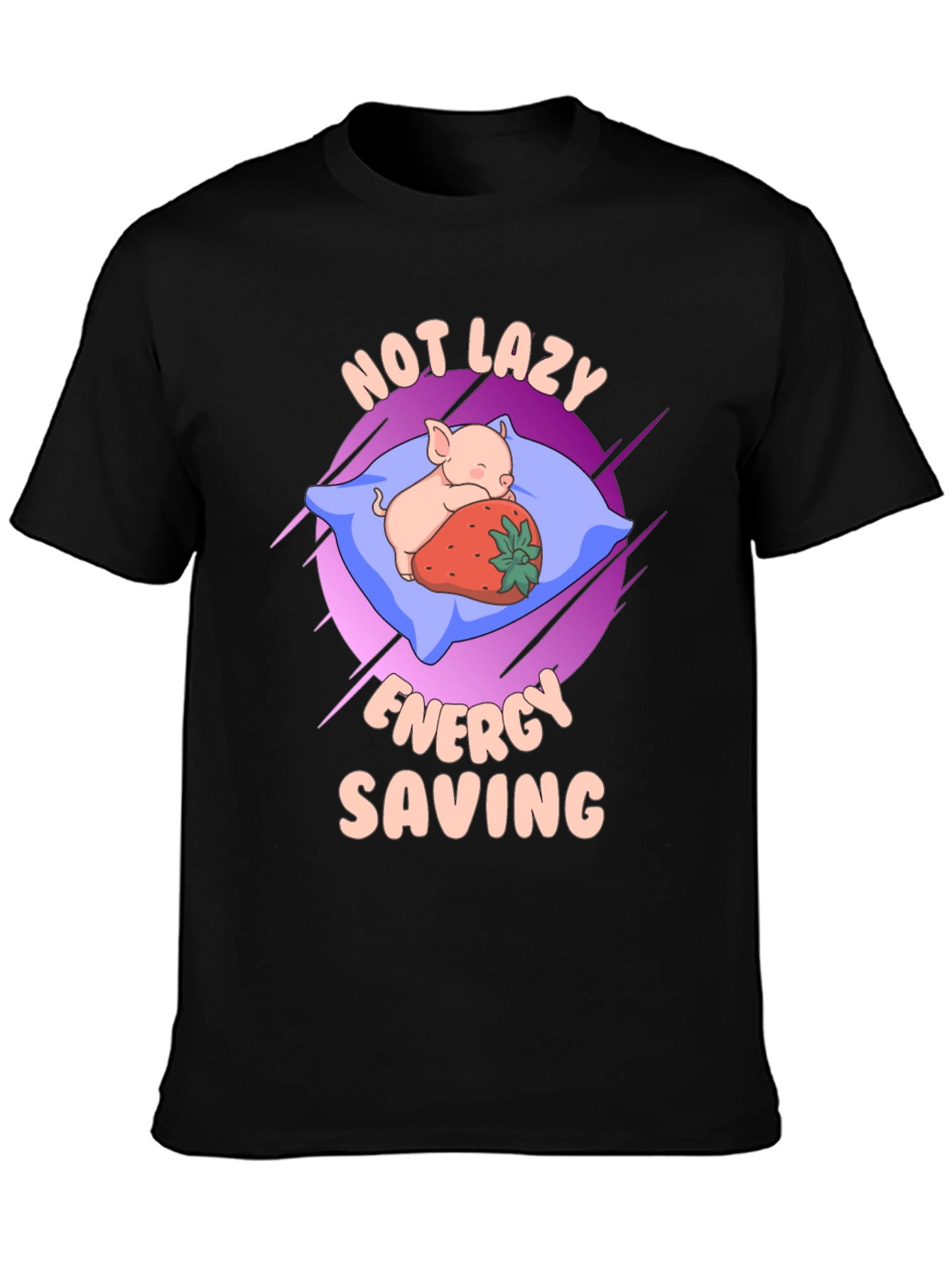 Black Cute Pig Sleeping T-Shirt - Not Lazy, Energy Saving view 3