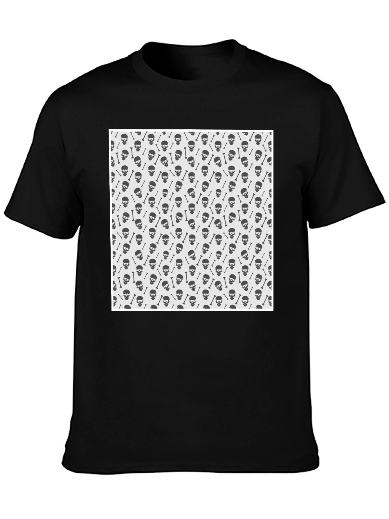 Black Skull & Bones Pattern T-Shirt - Classic Black Tee view 3