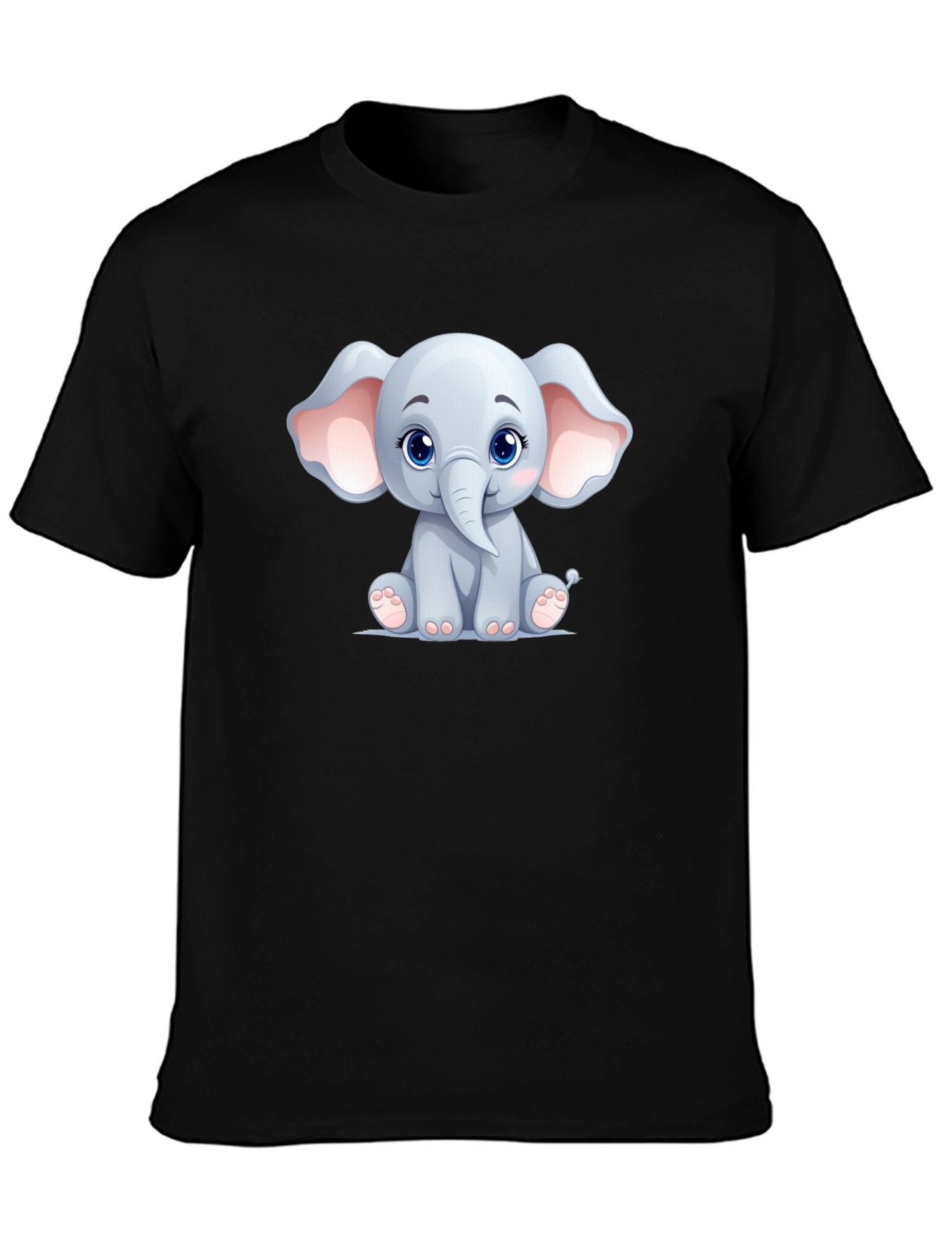 Black Cute Elephant Graphic Tee - Unisex Black T-Shirt view 3