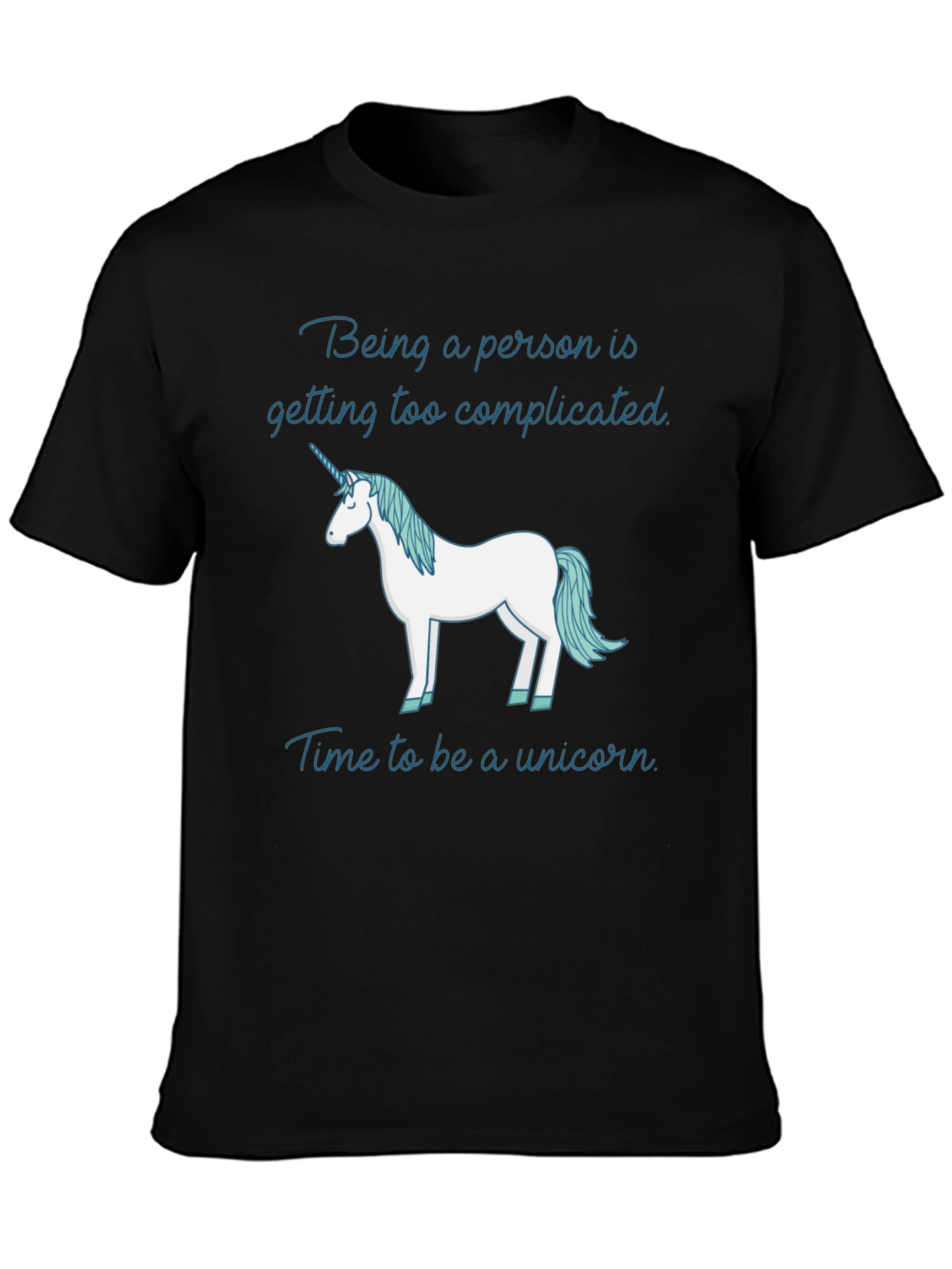 Black Funny Unicorn T-Shirt: Being a Person is Too Complicated view 3