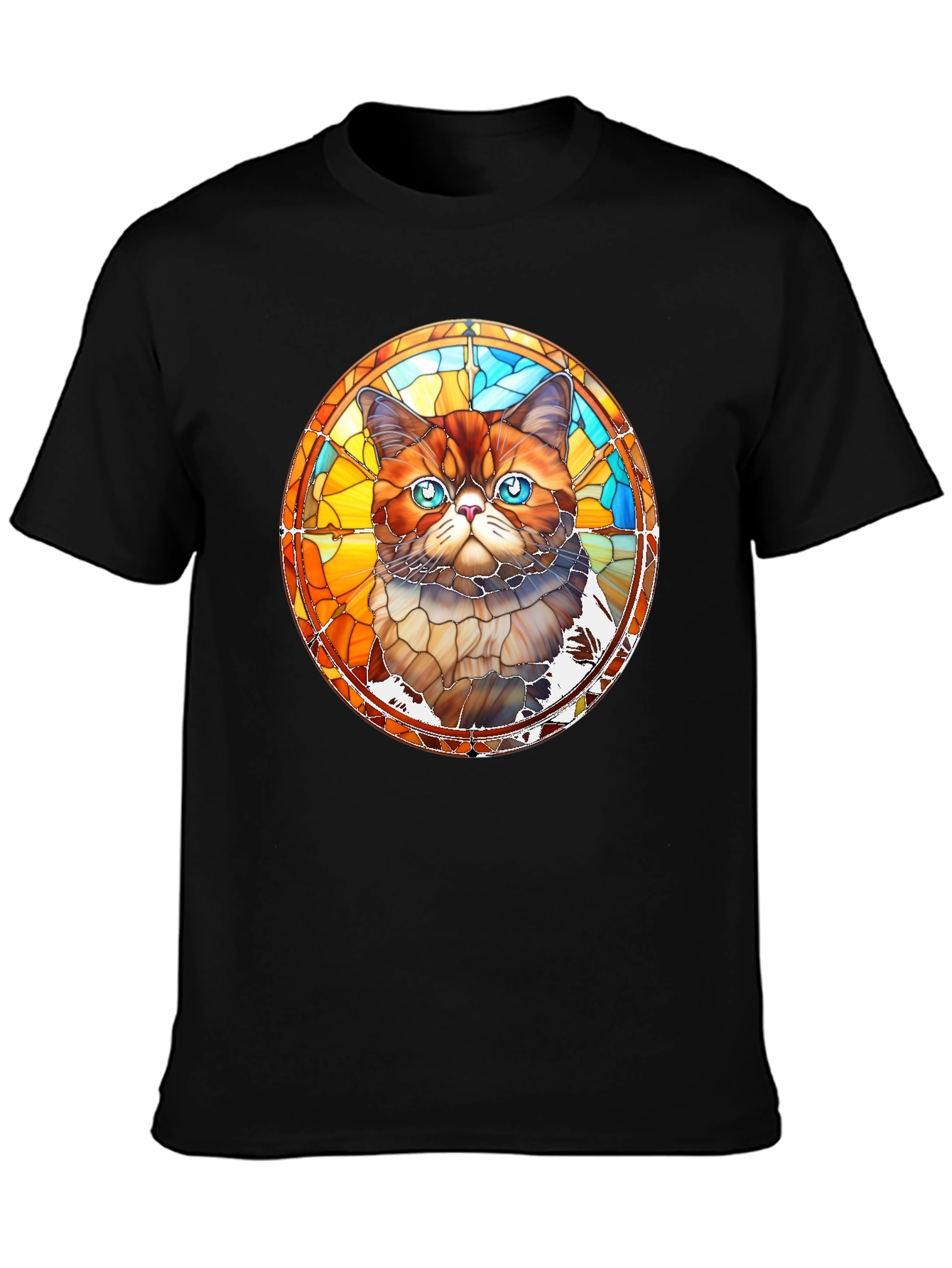 Black Stained Glass Cat Graphic Black T-Shirt view 3