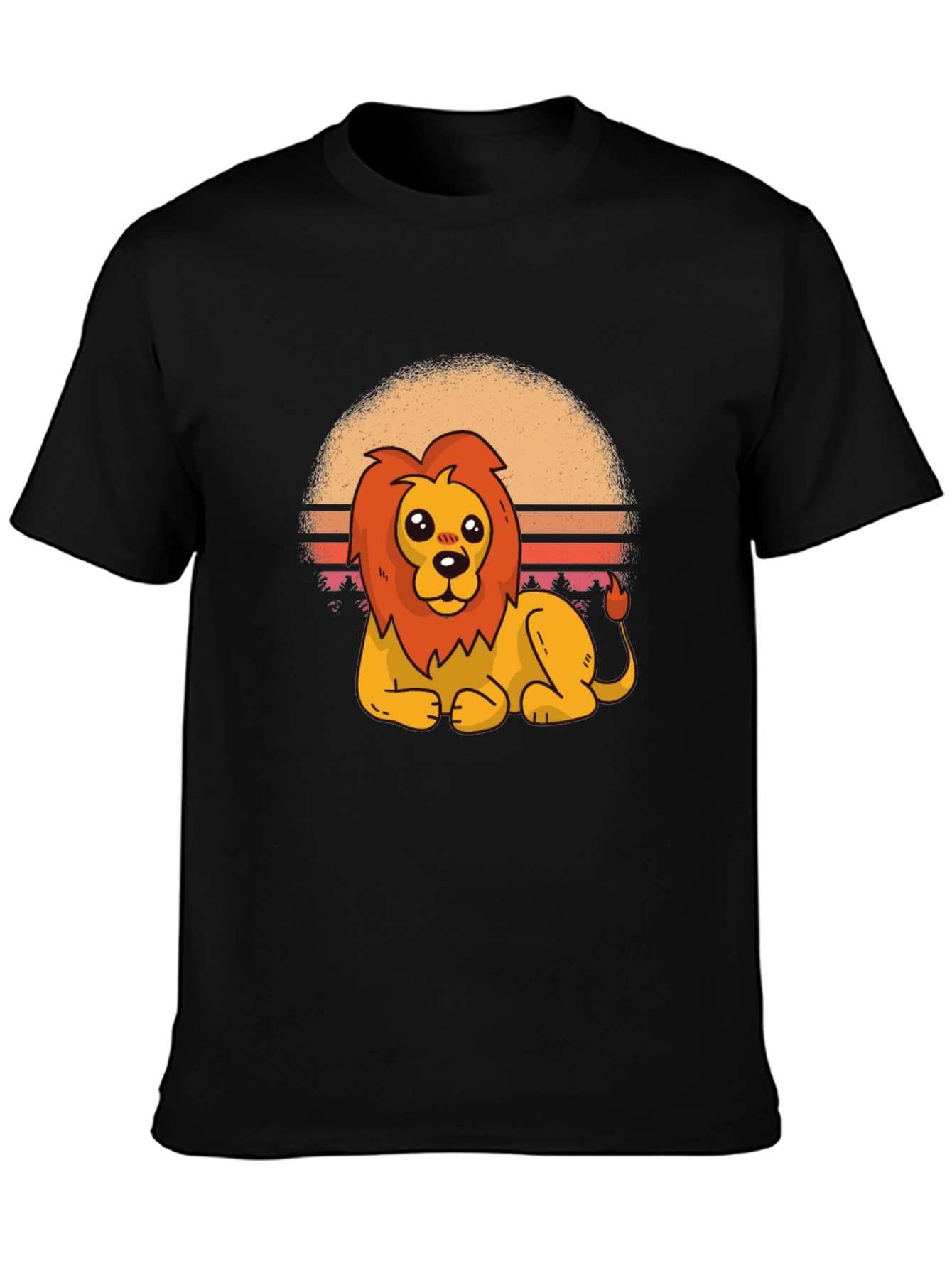 Black Cartoon Lion Graphic Tee - Black Cotton T-Shirt view 3