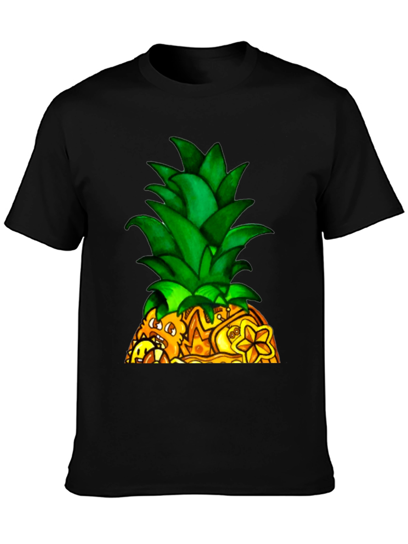 Black Novelty Pineapple Graphic Black T-Shirt view 3