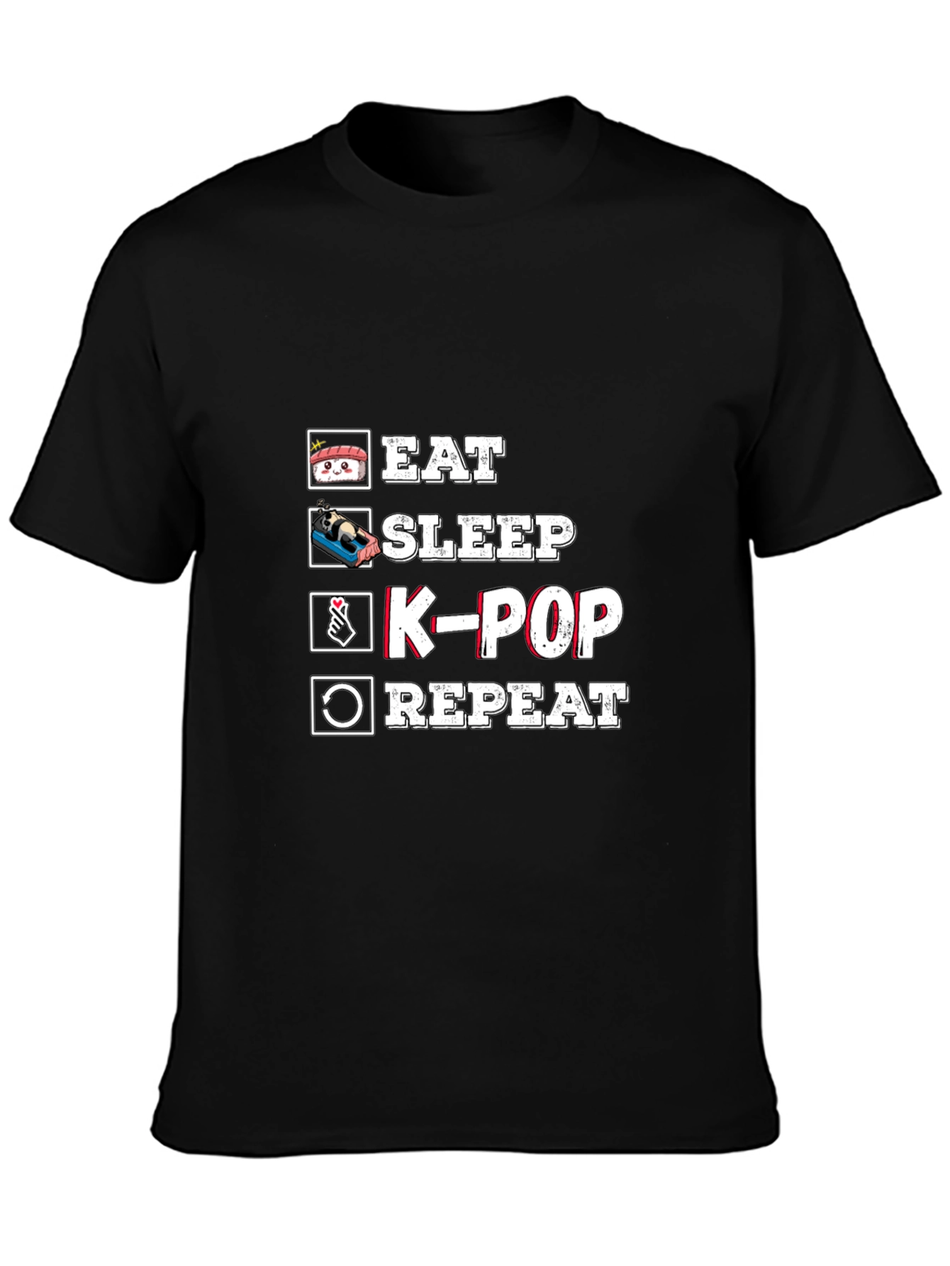 Black Eat Sleep K-Pop Repeat Black Graphic Tee view 3