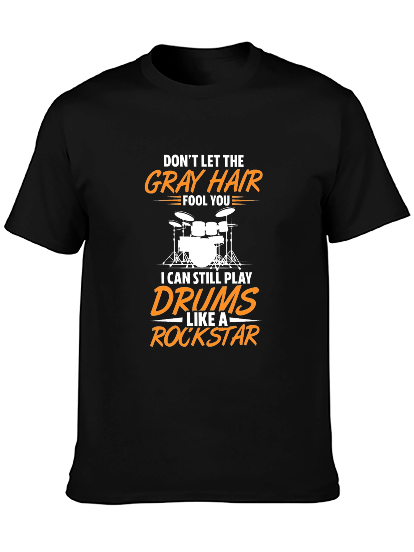 Black Gray Hair Drummer T-Shirt - Rock Star Style view 3