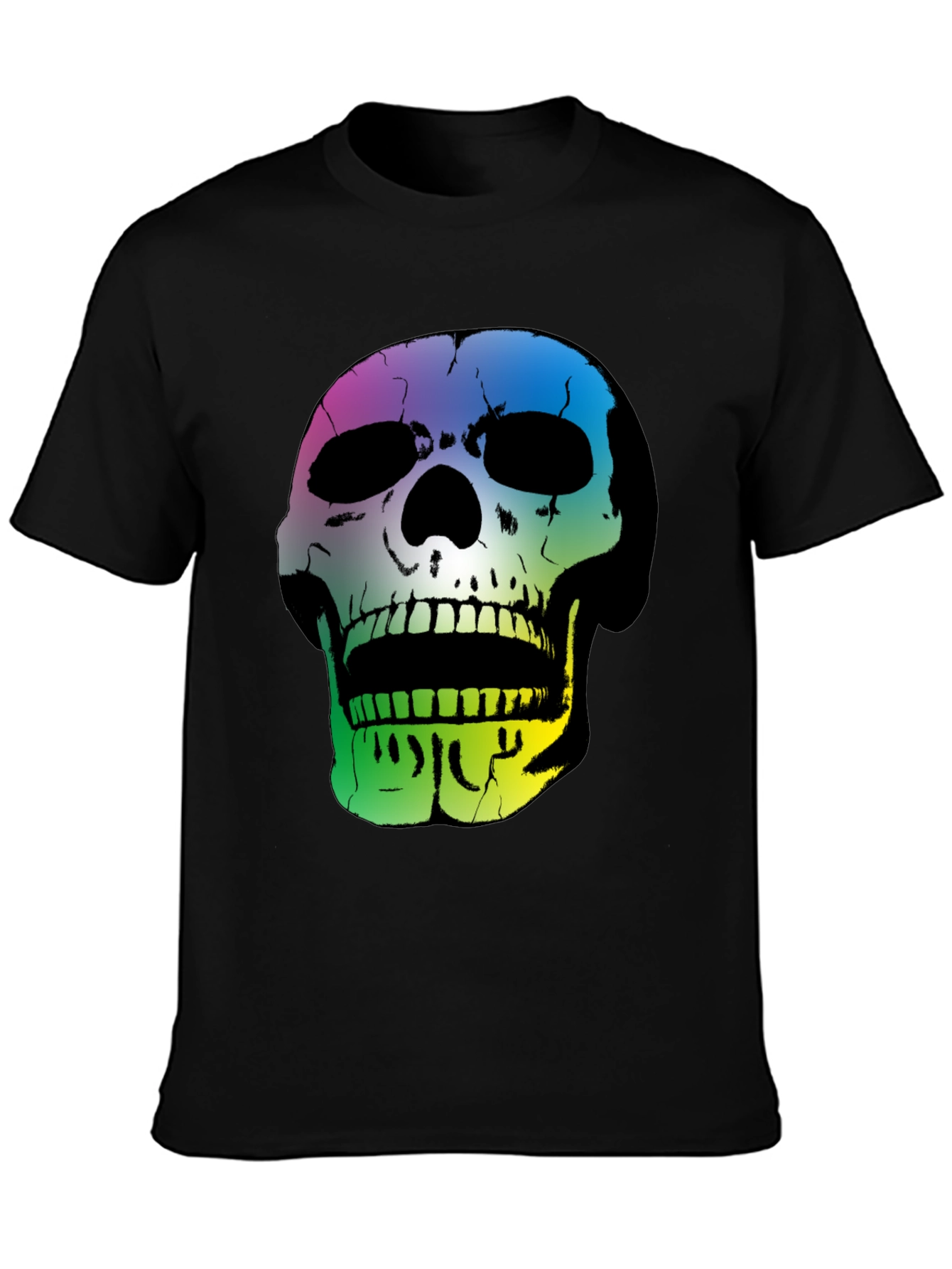 Black Rainbow Skull Graphic Black T-Shirt view 3