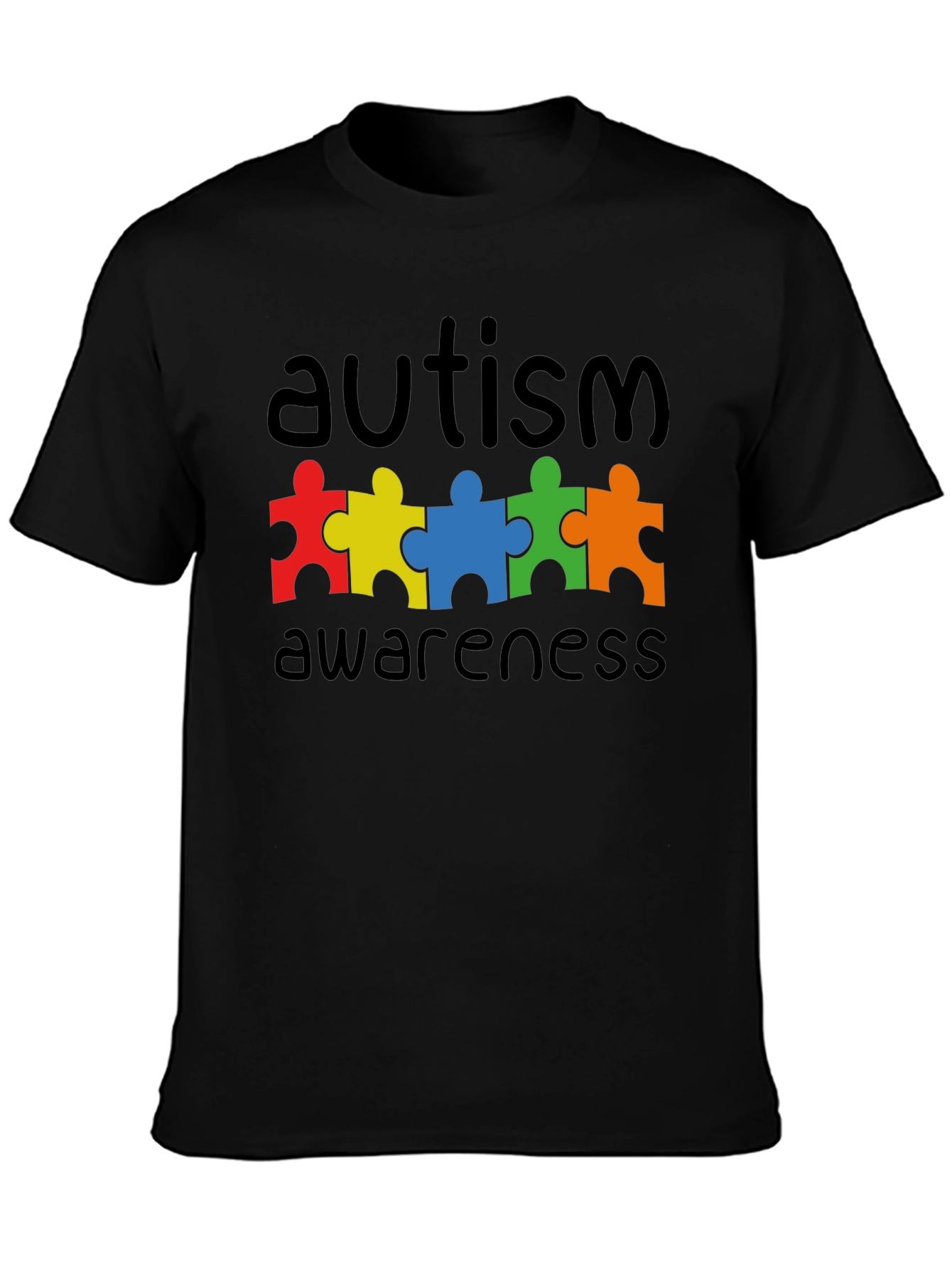 Black Autism Awareness Puzzle Piece Graphic T-Shirt view 3