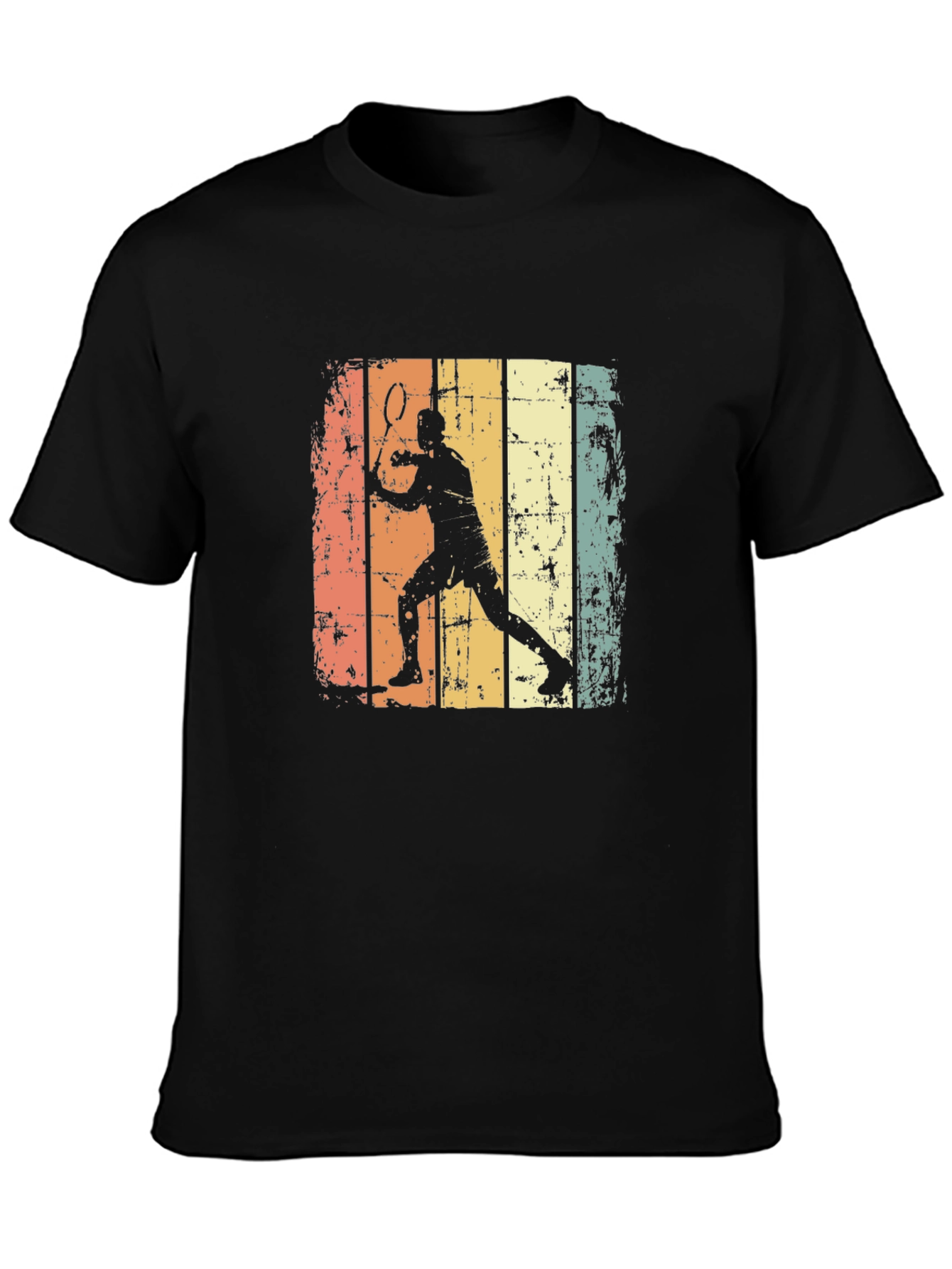 Black Retro Badminton Player Graphic Tee view 3