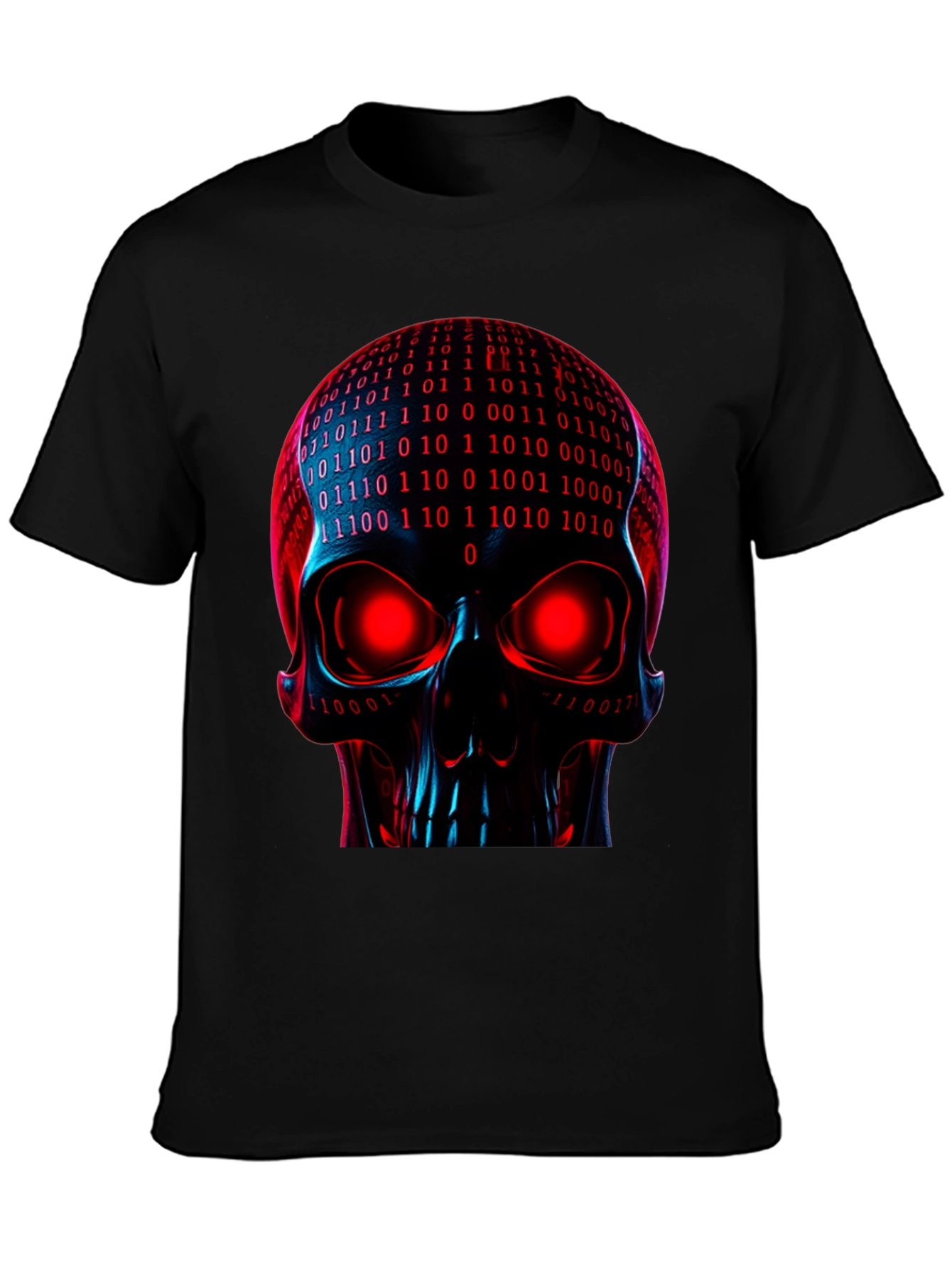 Black Cyber Skull Graphic Tee - Binary Code Skull view 3
