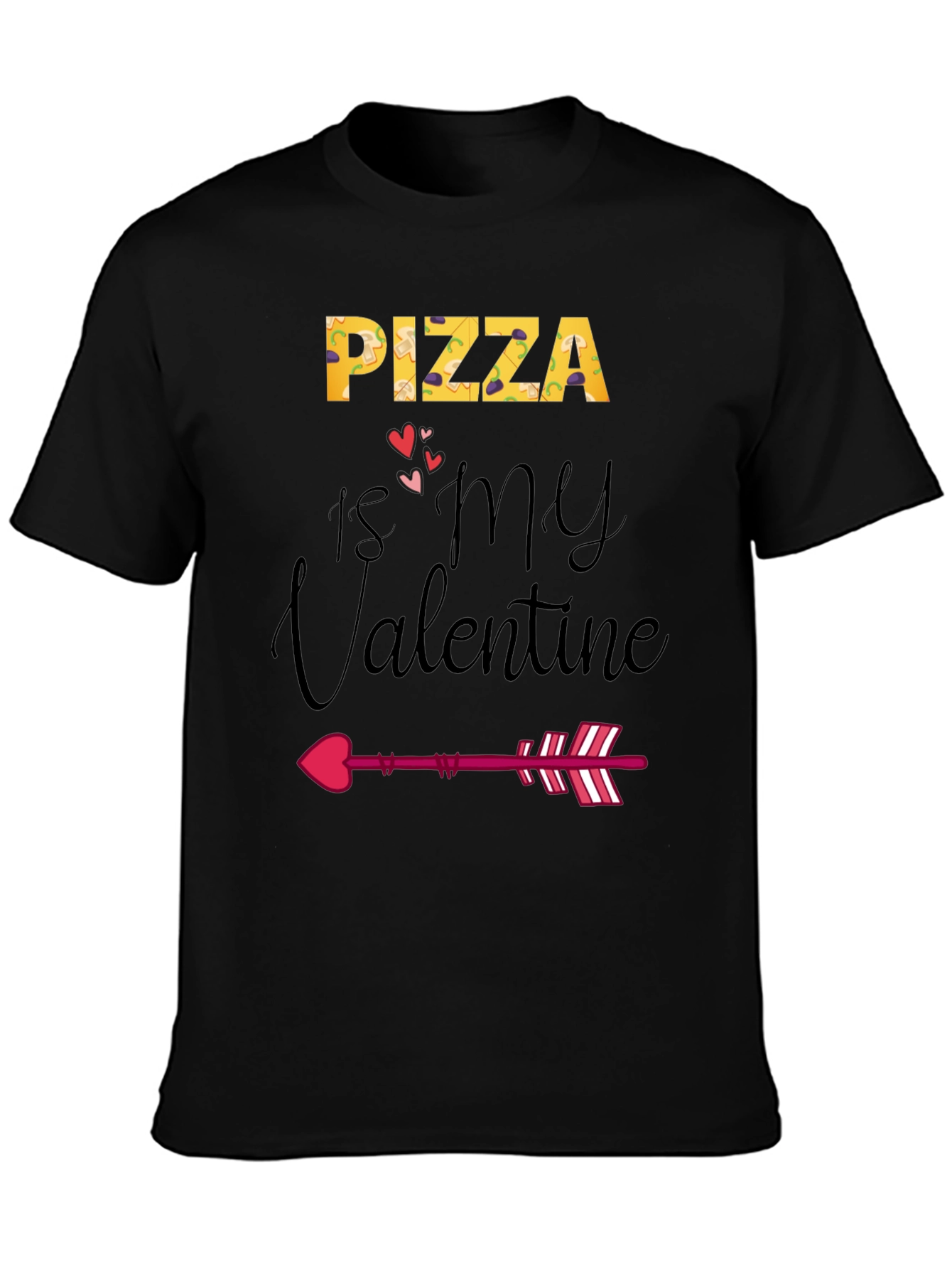 Black Pizza is My Valentine Graphic T-Shirt view 3