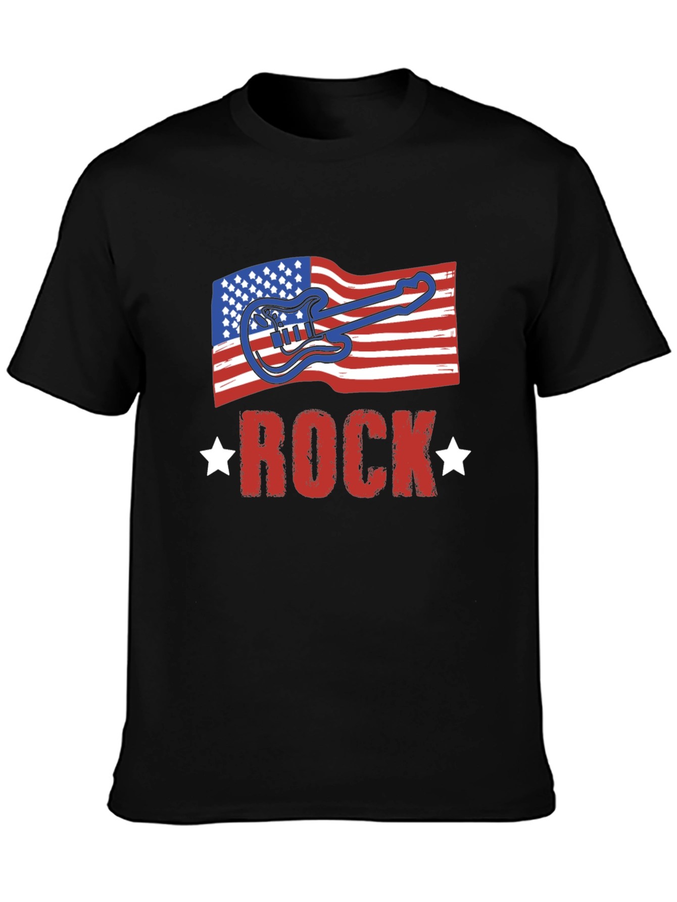 Black American Flag Rock Guitar Black T-Shirt view 3