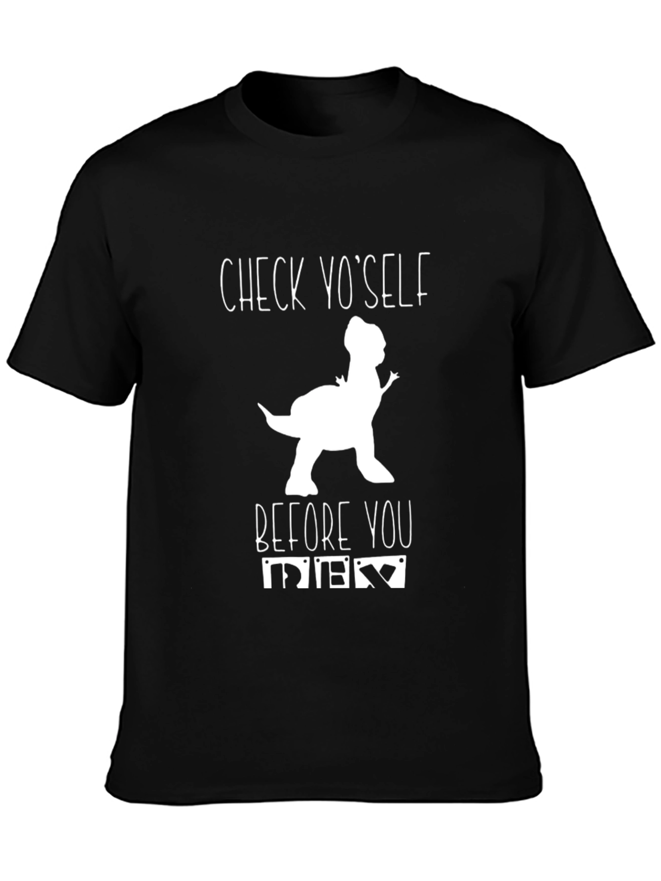 Check Yo' Self Dinosaur Graphic Black T-Shirt - 3