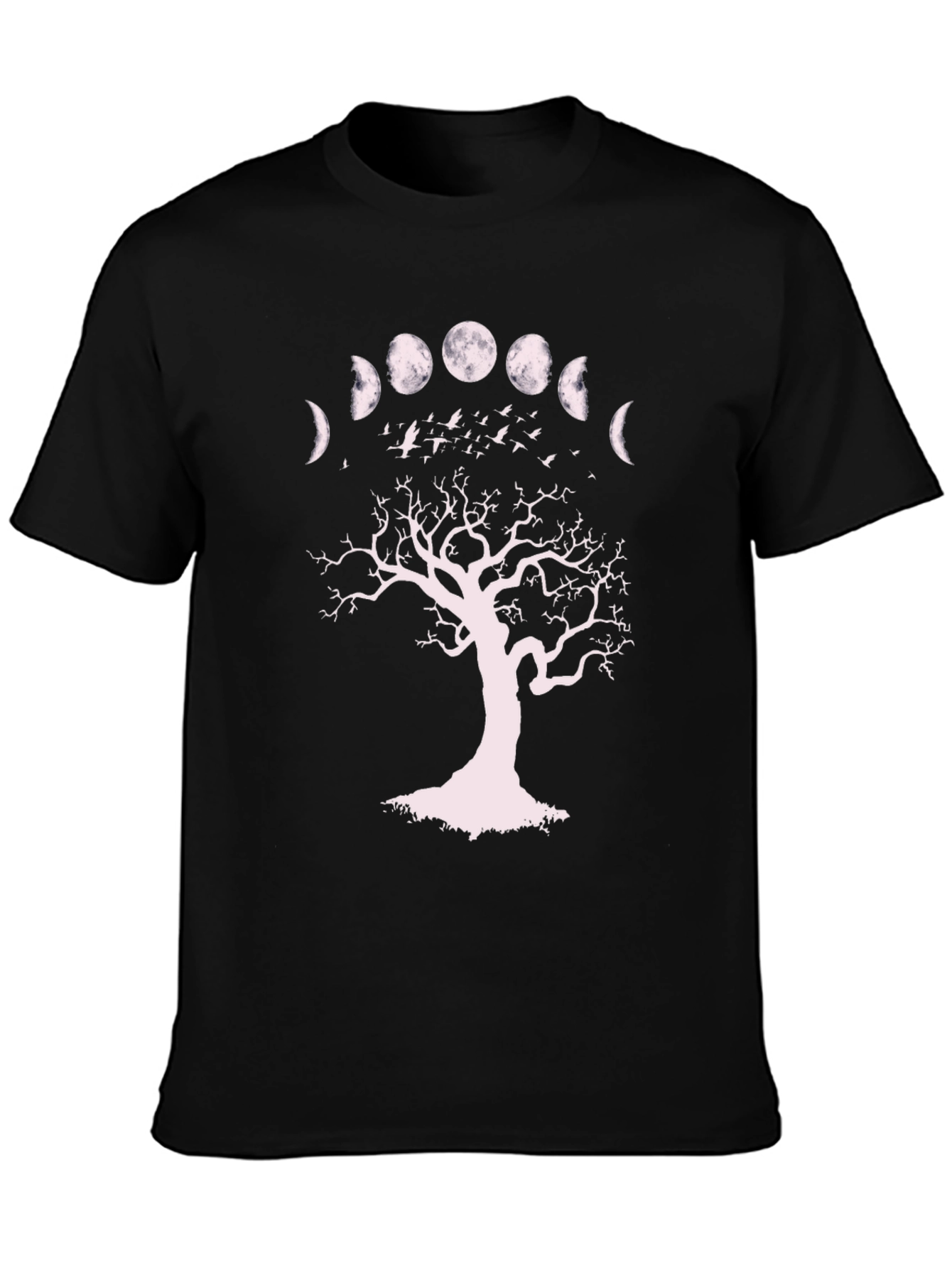 Black Moon Phases Tree Graphic Tee - Unisex Black T-Shirt view 3