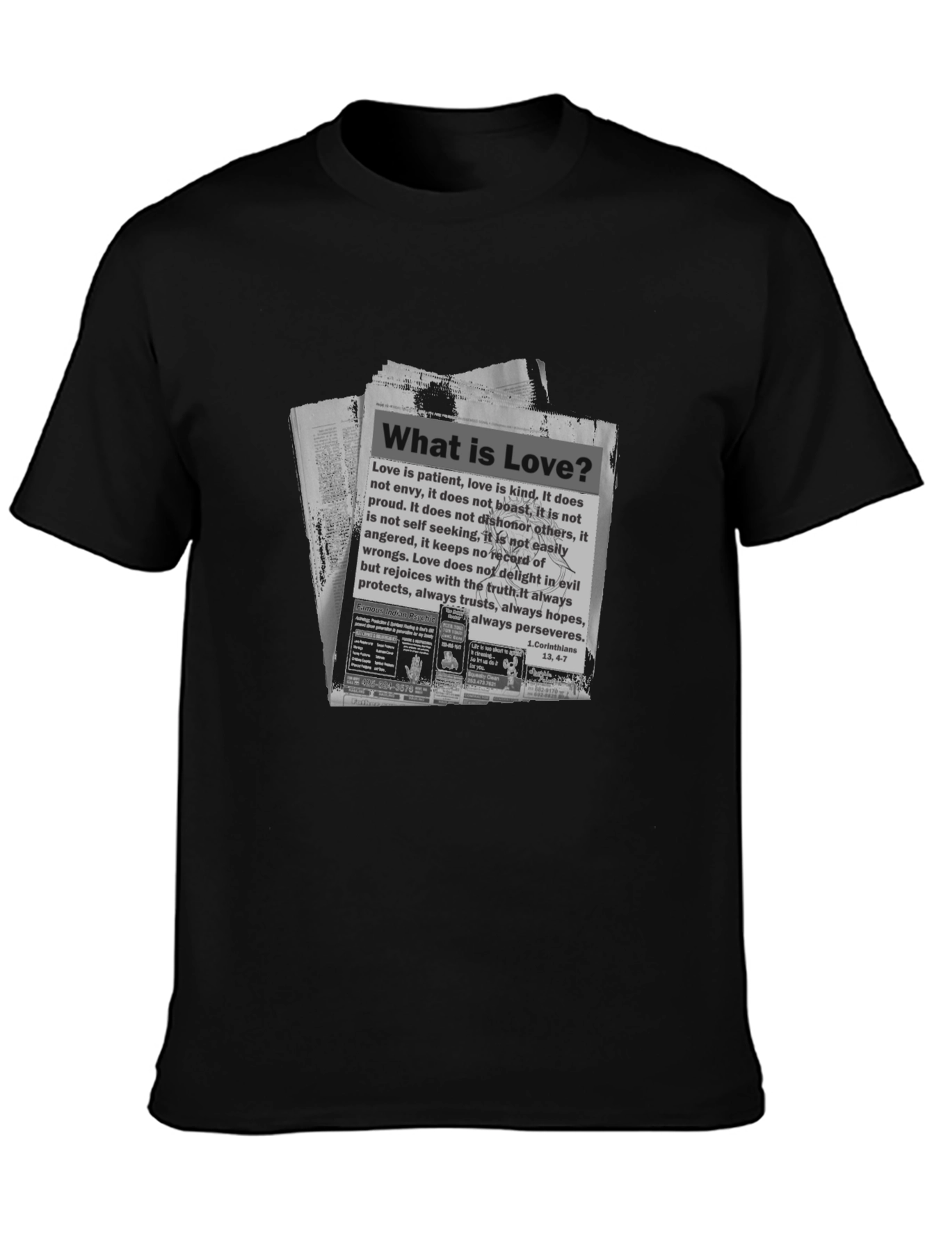 Black Love Definition Newspaper Print Black T-Shirt view 3