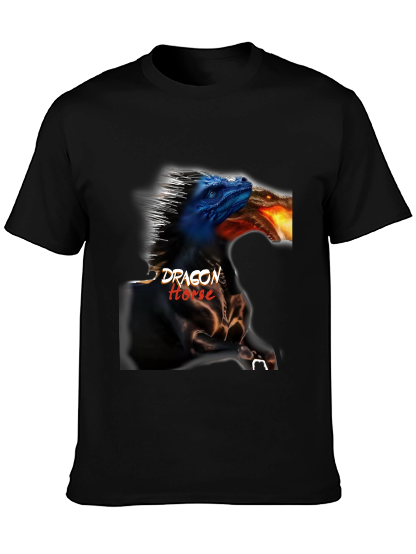 Black Dragon Horse Graphic Tee - Black Cotton T-Shirt view 3