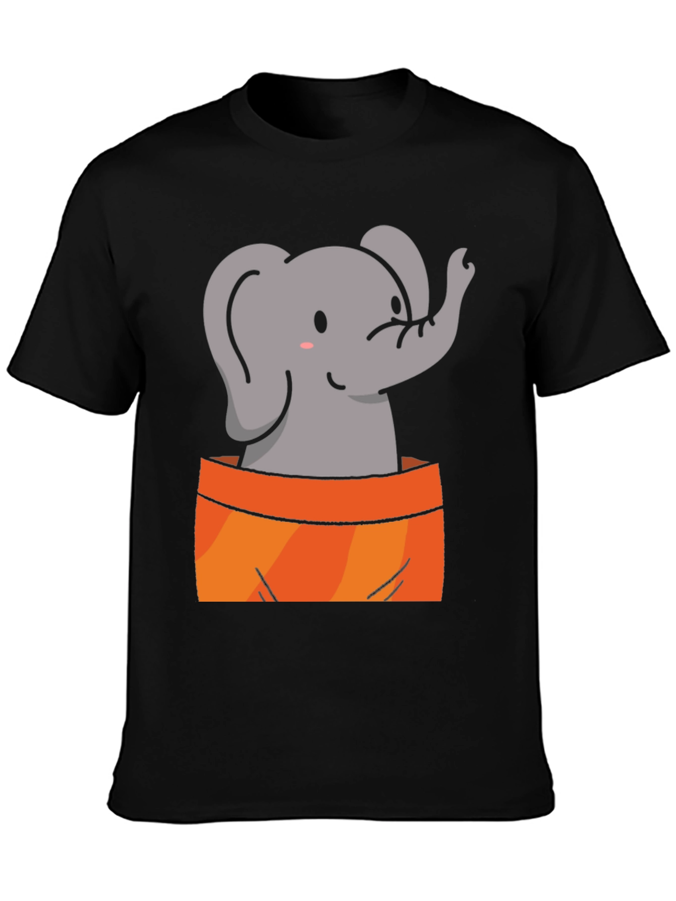 Black Cute Elephant Graphic Tee - Soft Black Cotton Shirt view 3