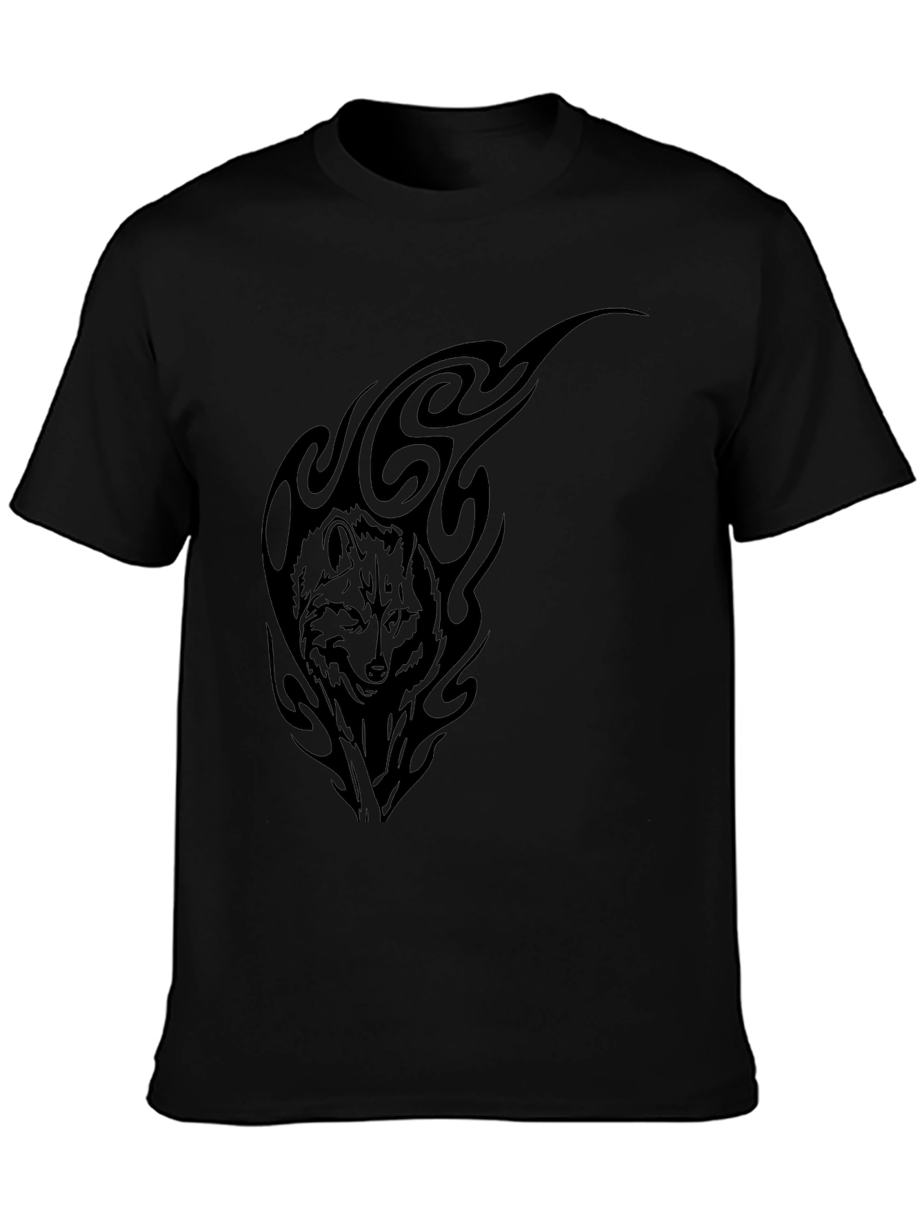 Black Wolf Tribal Graphic Tee - Black Cotton T-Shirt view 3