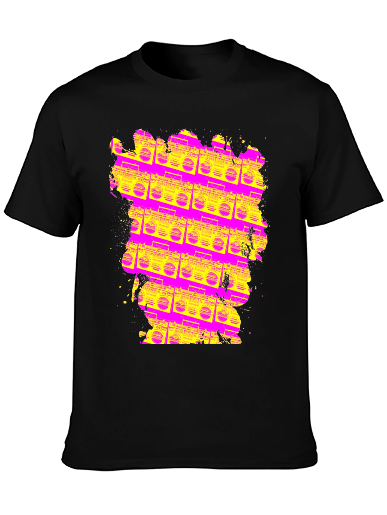 Black Retro Boombox T-Shirt - Vivid 80s Style view 3