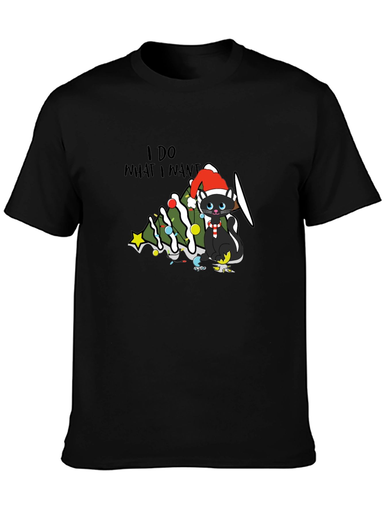 Black I Do What I Want Christmas Cat T-Shirt view 3